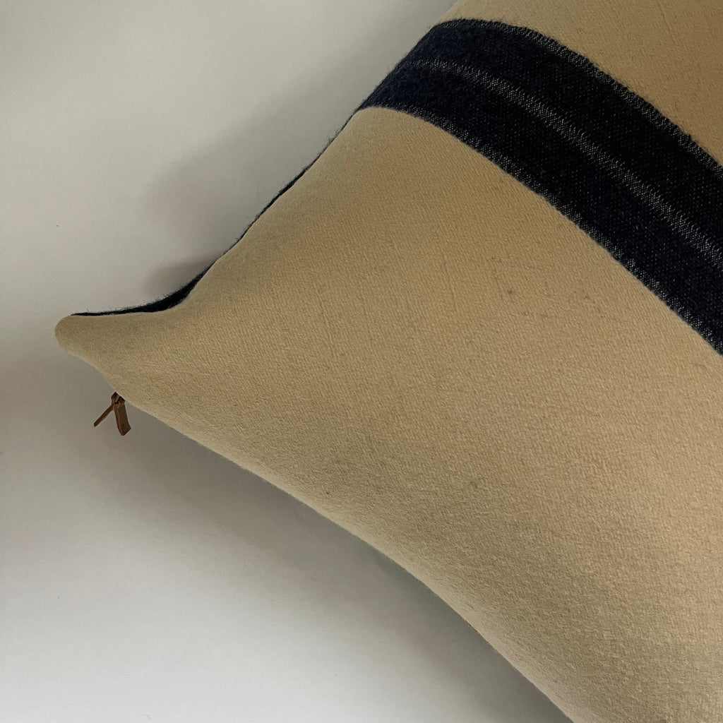 Cream wool pillow with blue stripe 18x18 exposed zipper pillow housewarming gift