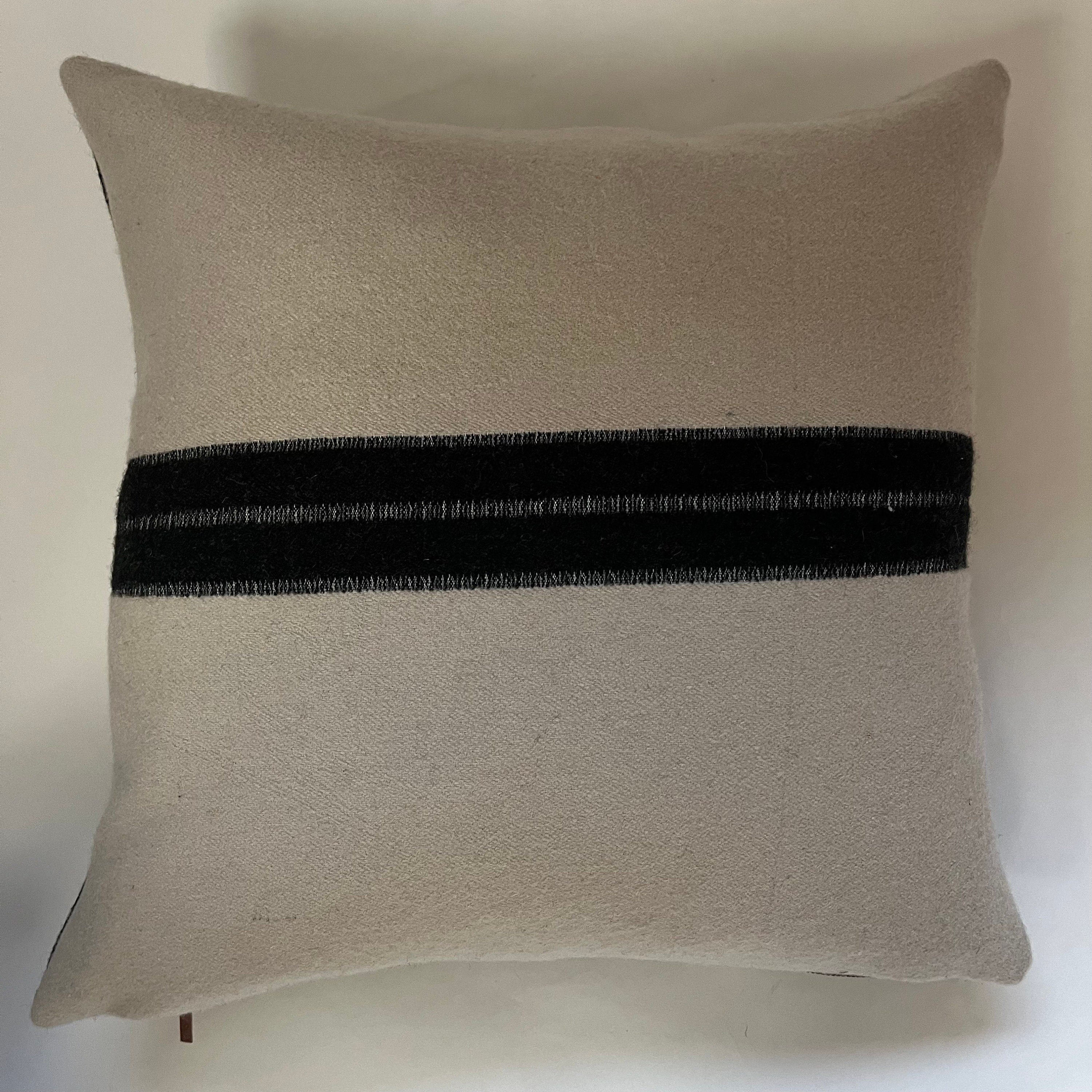 Wool Pillow: Gray with Black Stripe, Exposed Zipper