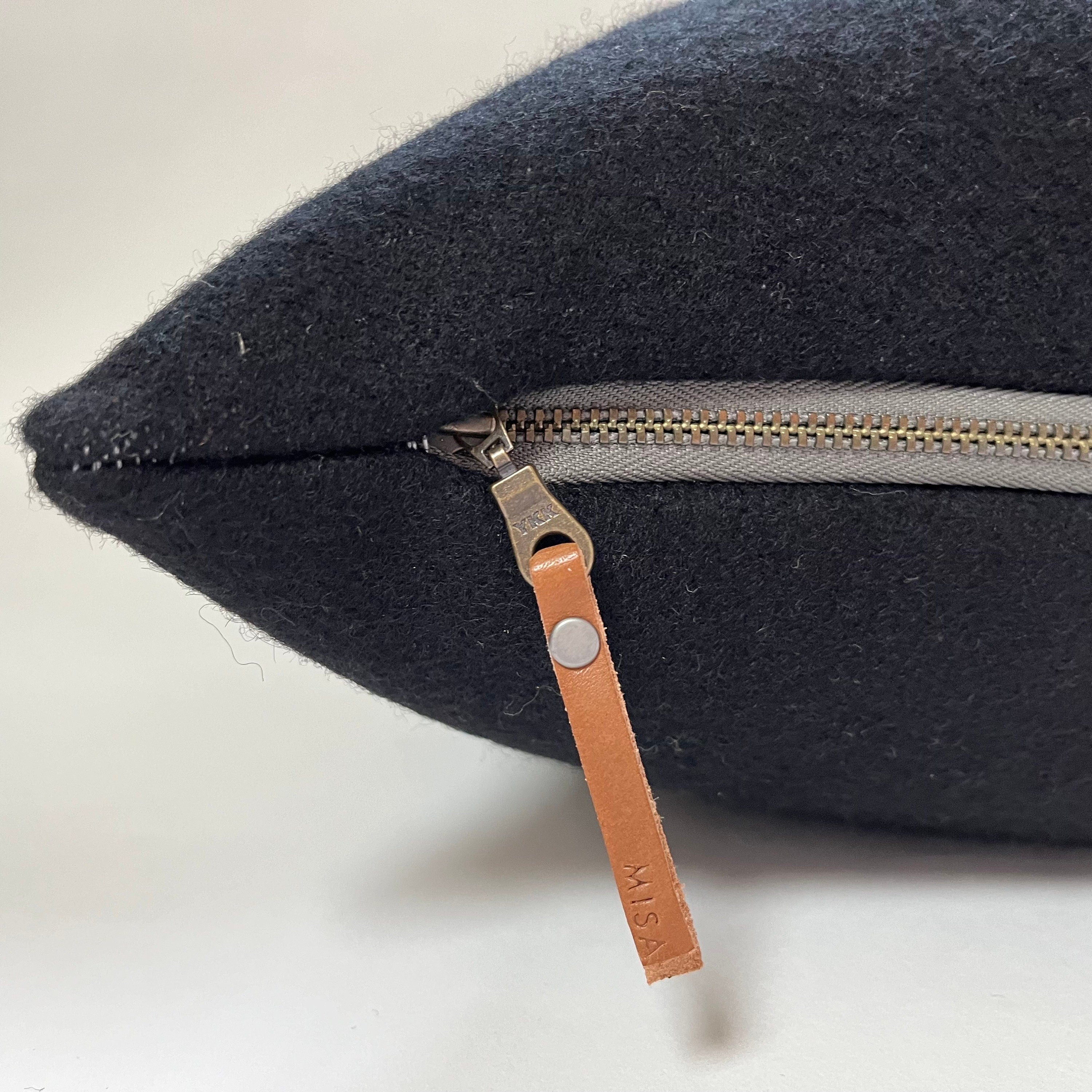 Gray wool pillow with blue stripe dark gray pillow 18x18 exposed zipper pillow housewarming gift