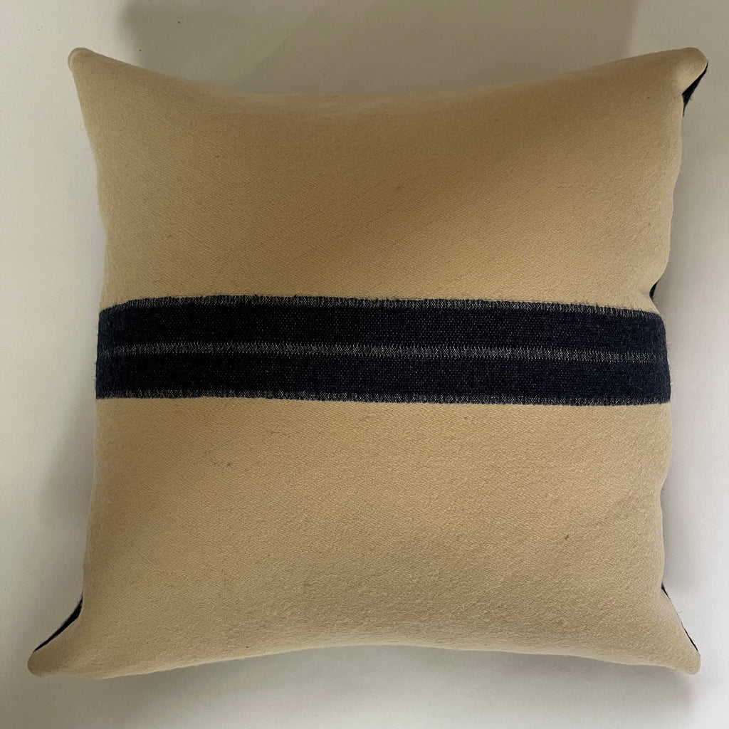 Cream wool pillow with blue stripe 18x18 exposed zipper pillow housewarming gift