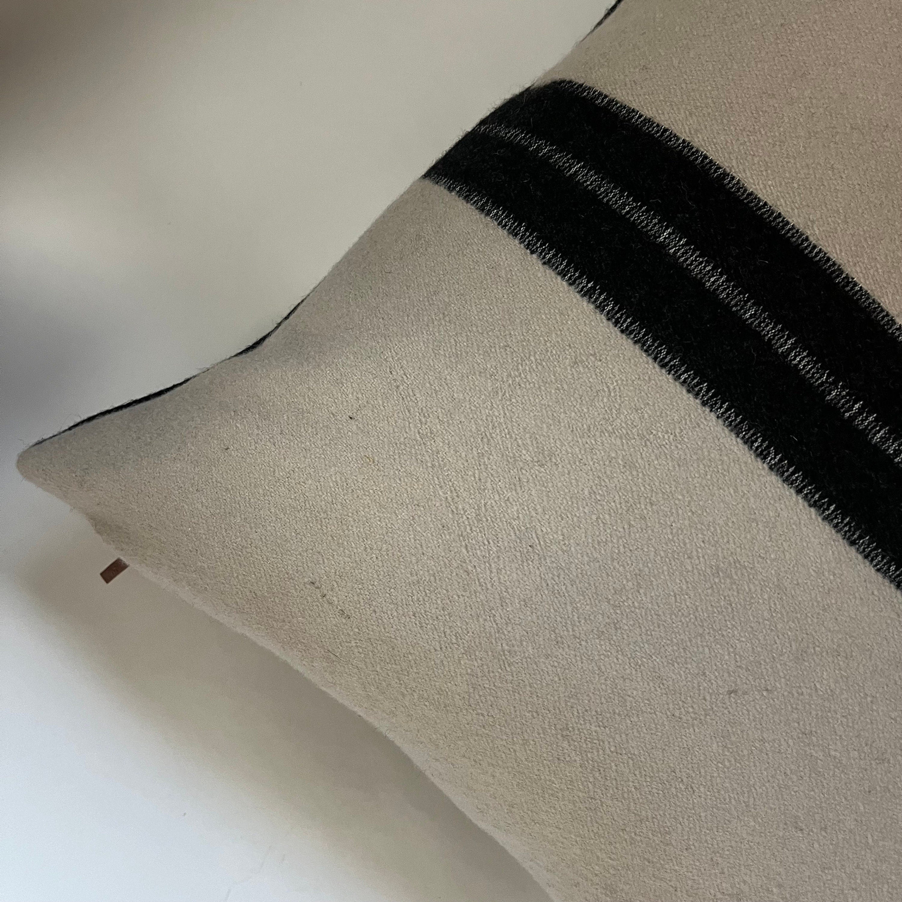 Wool Pillow: Gray with Black Stripe, Exposed Zipper
