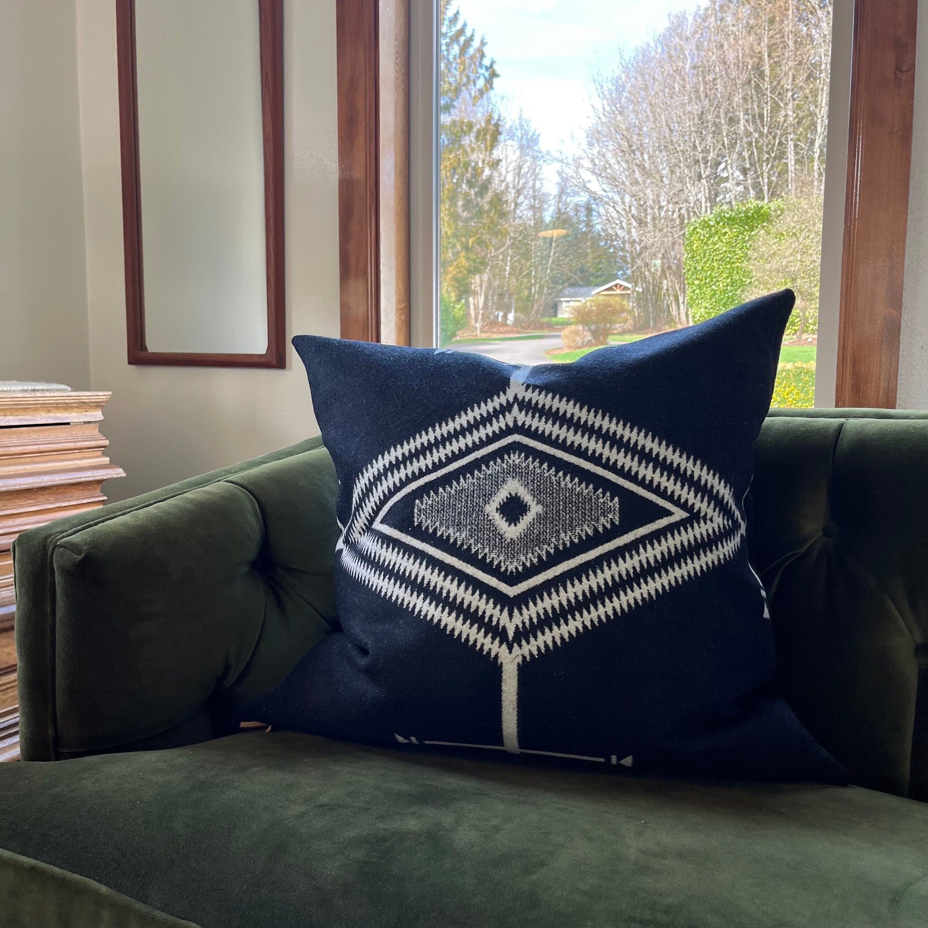 Los Ojos Wool Pillow Cover: Black Cream Throw Pillow (24x24)