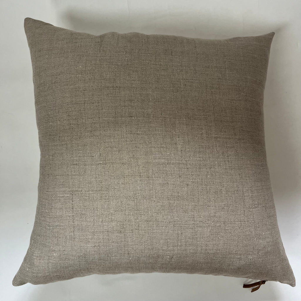 Red Striped Linen Pillow Cover: Exposed Zipper, Leather Pull (18x18)