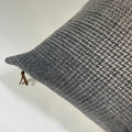 Gray Plaid Wool Pillow Cover Exposed Zipper with leather pull