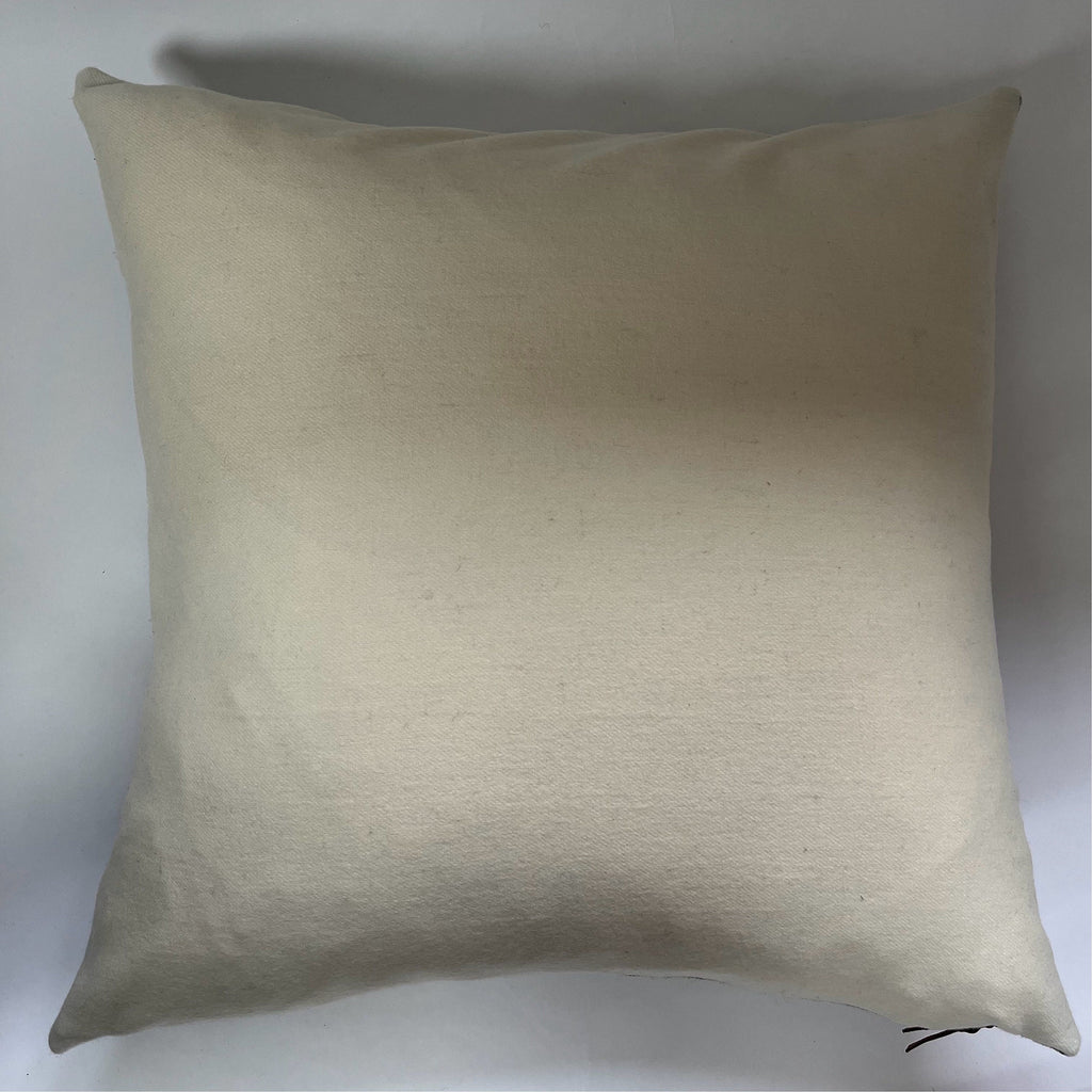 Gray Plaid Wool Pillow Cover Exposed Zipper with leather pull