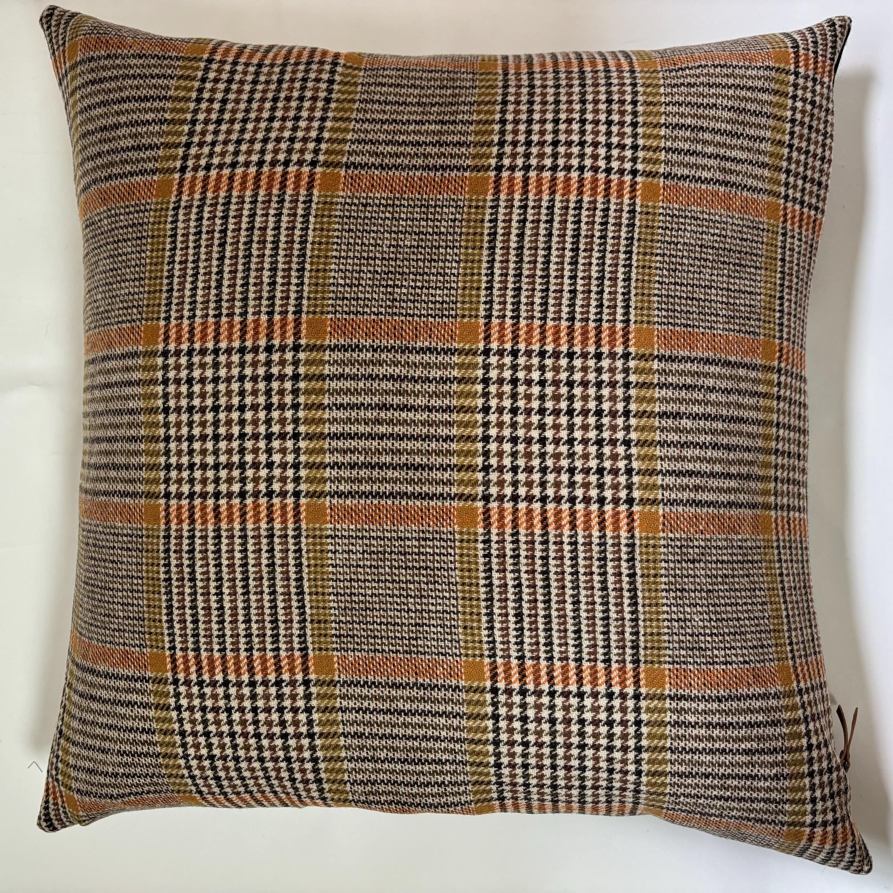 Wool Plaid Pillow cover: Orange, Black & Cream, Exposed Zipper