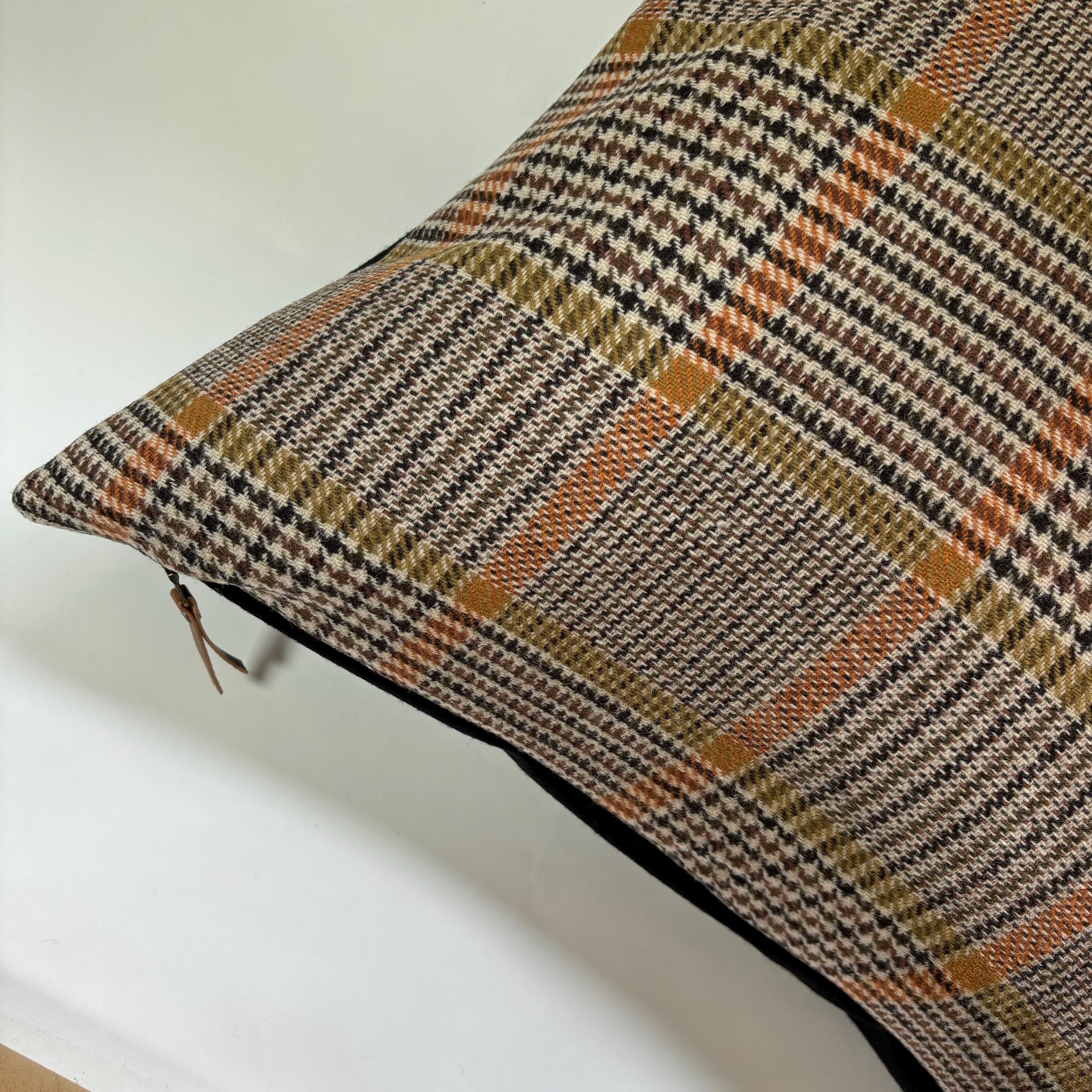 Wool Plaid Pillow cover: Orange, Black & Cream, Exposed Zipper