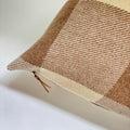 Tan and cream plaid wool Pillow Cover with Leather Pull housewarming gift