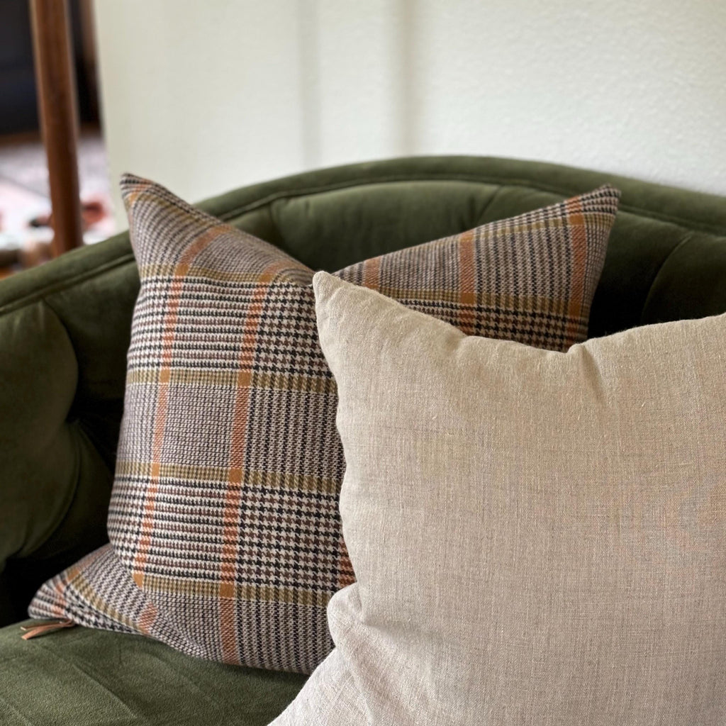 Wool Plaid Pillow cover: Orange, Black & Cream, Exposed Zipper