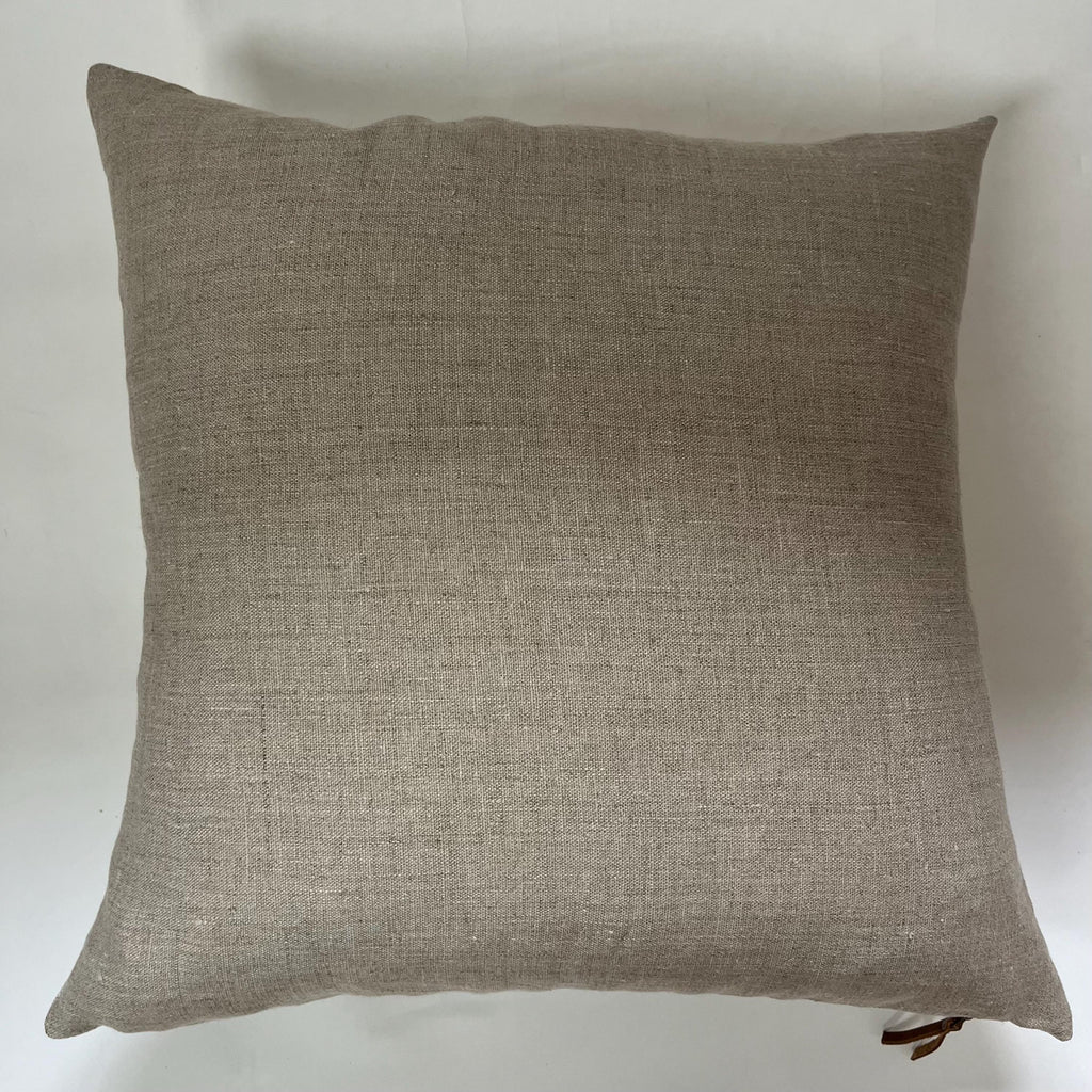 Green Plaid Linen Pillow Cover: Exposed Zipper, Leather Pull