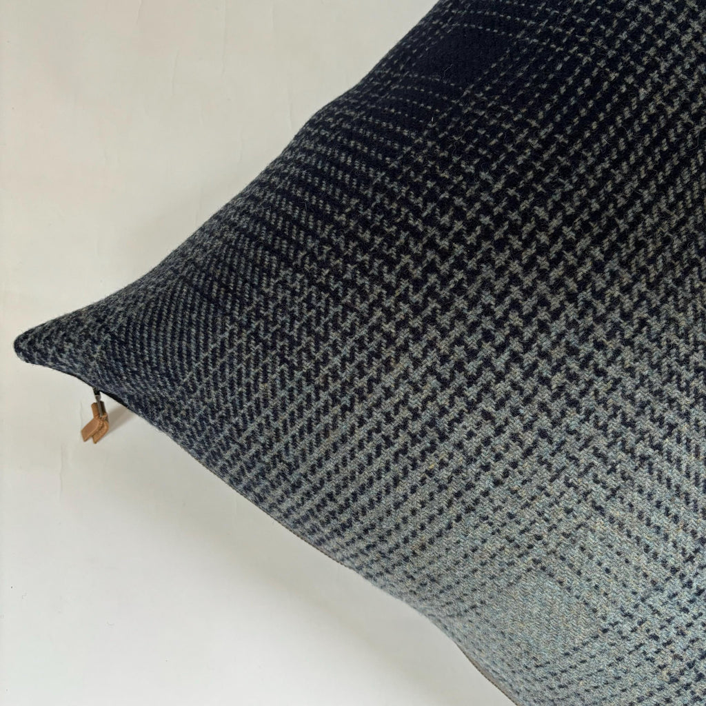 Wool Pillow Cover: Blue Plaid with Exposed Zipper