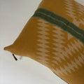 Wool Pillow Cover: Aztec Southwestern Design, Gold and green Leather Pull (18x18”)