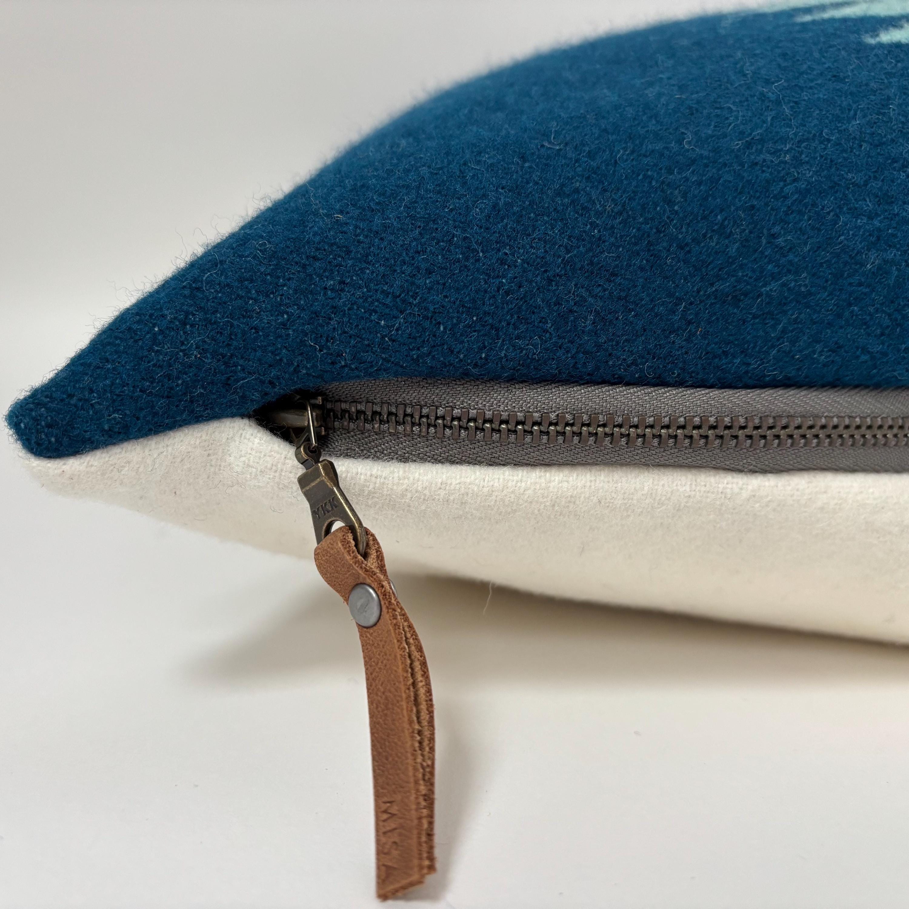 Wool Pillow Cover: Blue and cream Aztec Southwestern Throw Pillow (18x18")