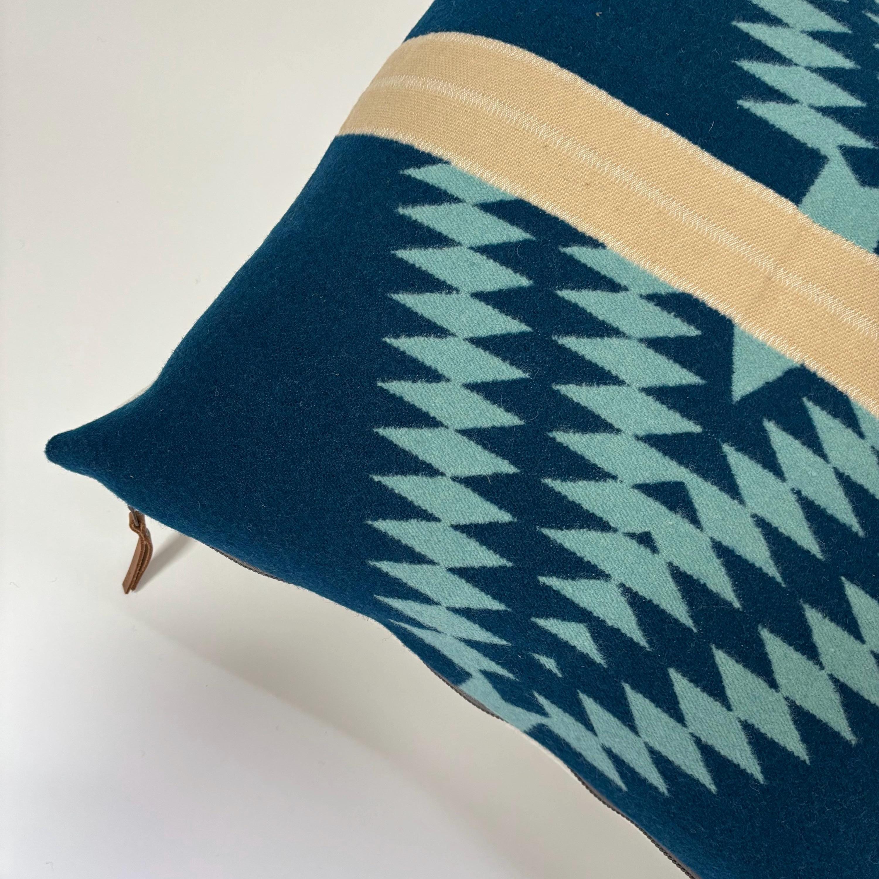 Wool Pillow Cover: Blue and cream Aztec Southwestern Throw Pillow (18x18")