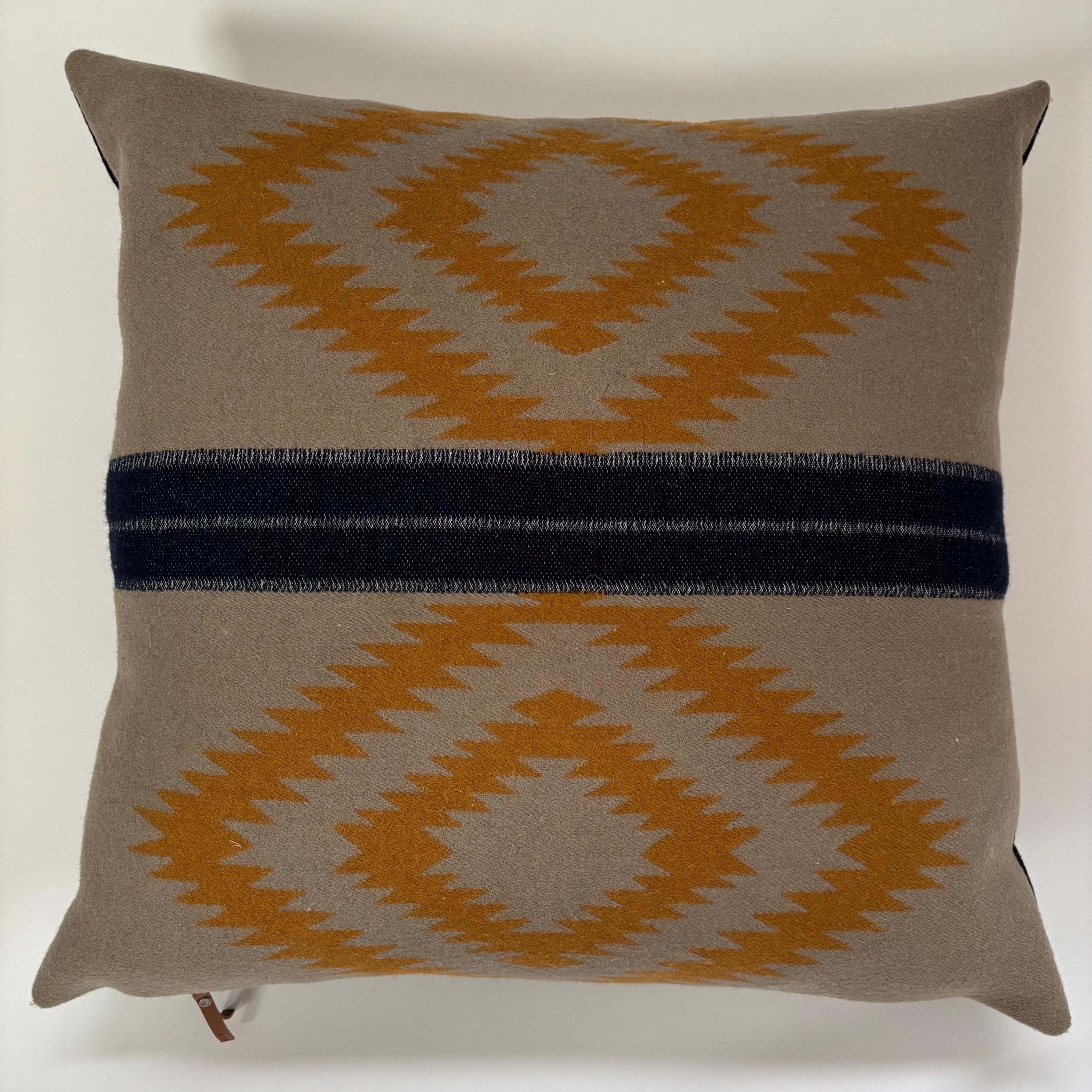 Wool Pillow Cover: Tan Gold Aztec Design, 18x18 Handcrafted Throw Pillow