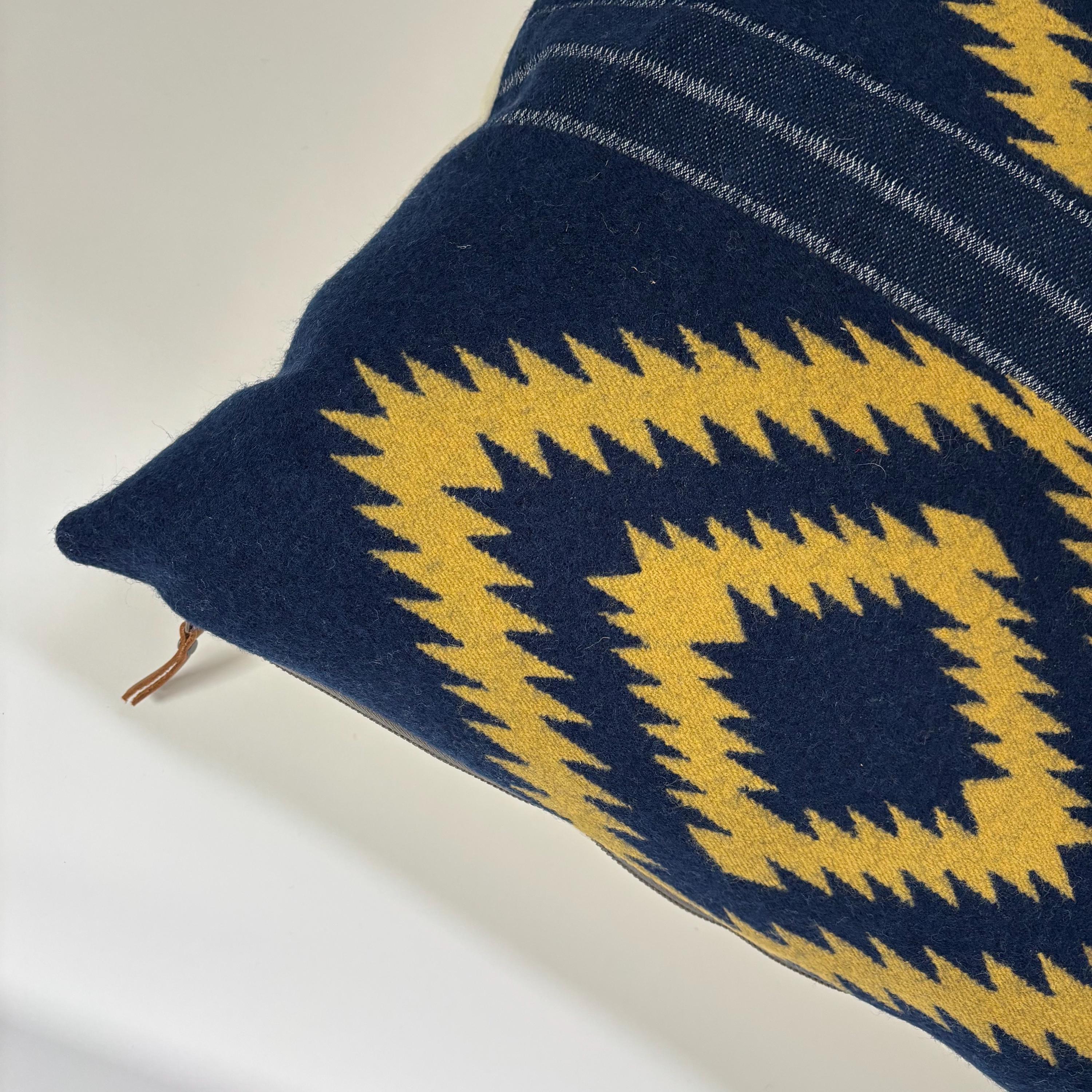 Wool Pillow Cover: Blue Yellow Aztec Southwestern, 18x18”