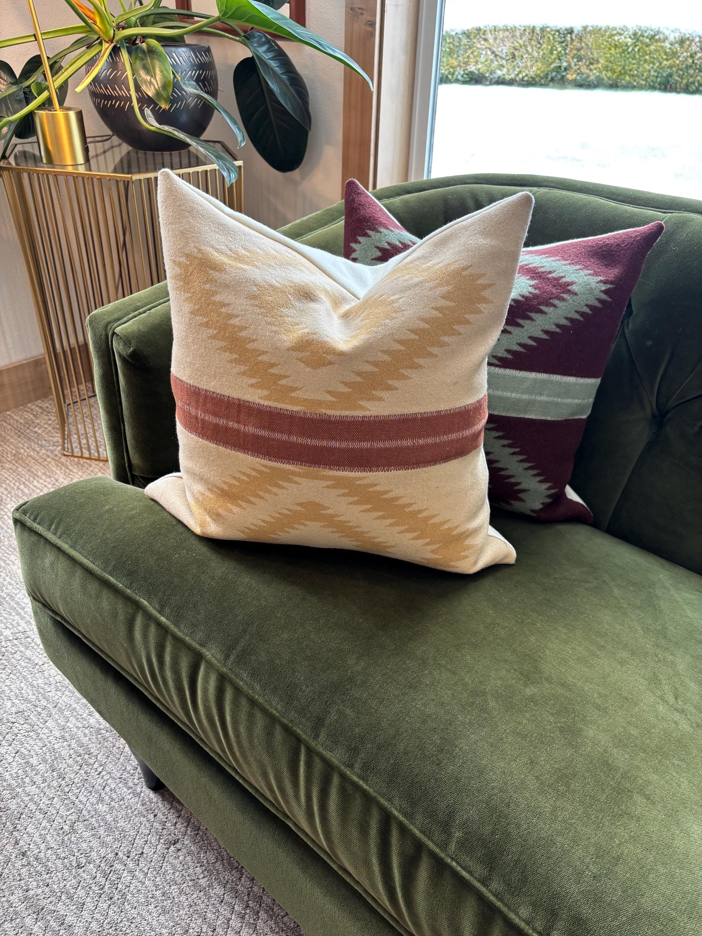 Wool Pillow Cover: Maroon Green Aztec Southwestern Design