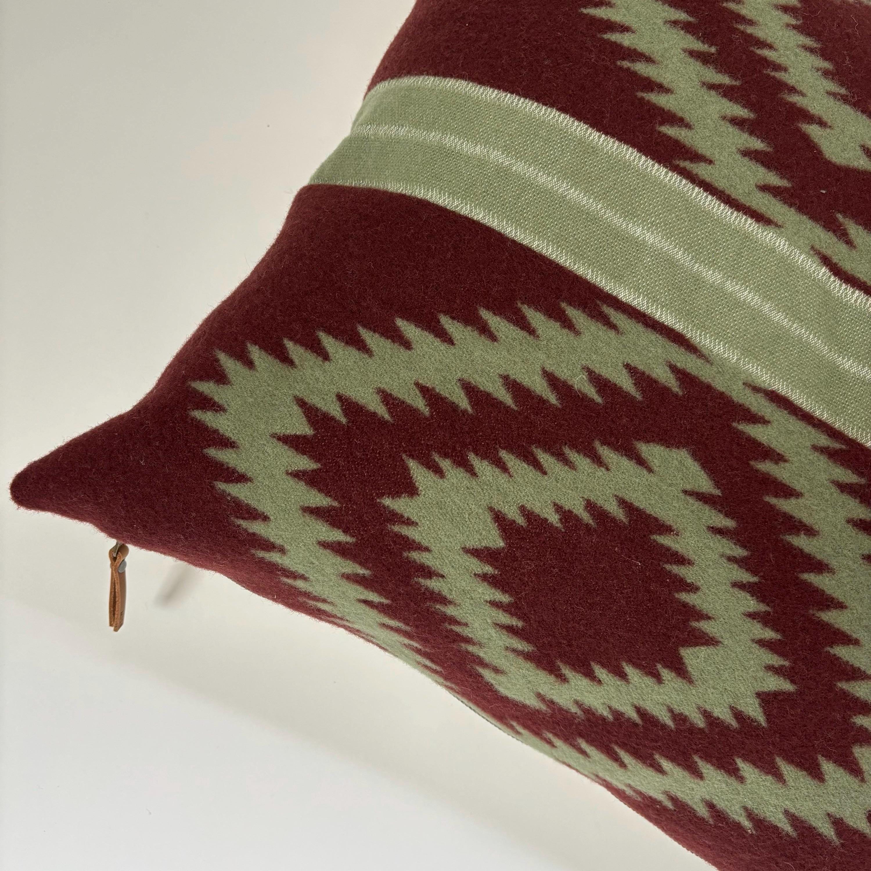 Wool Pillow Cover: Maroon Green Aztec Southwestern Design