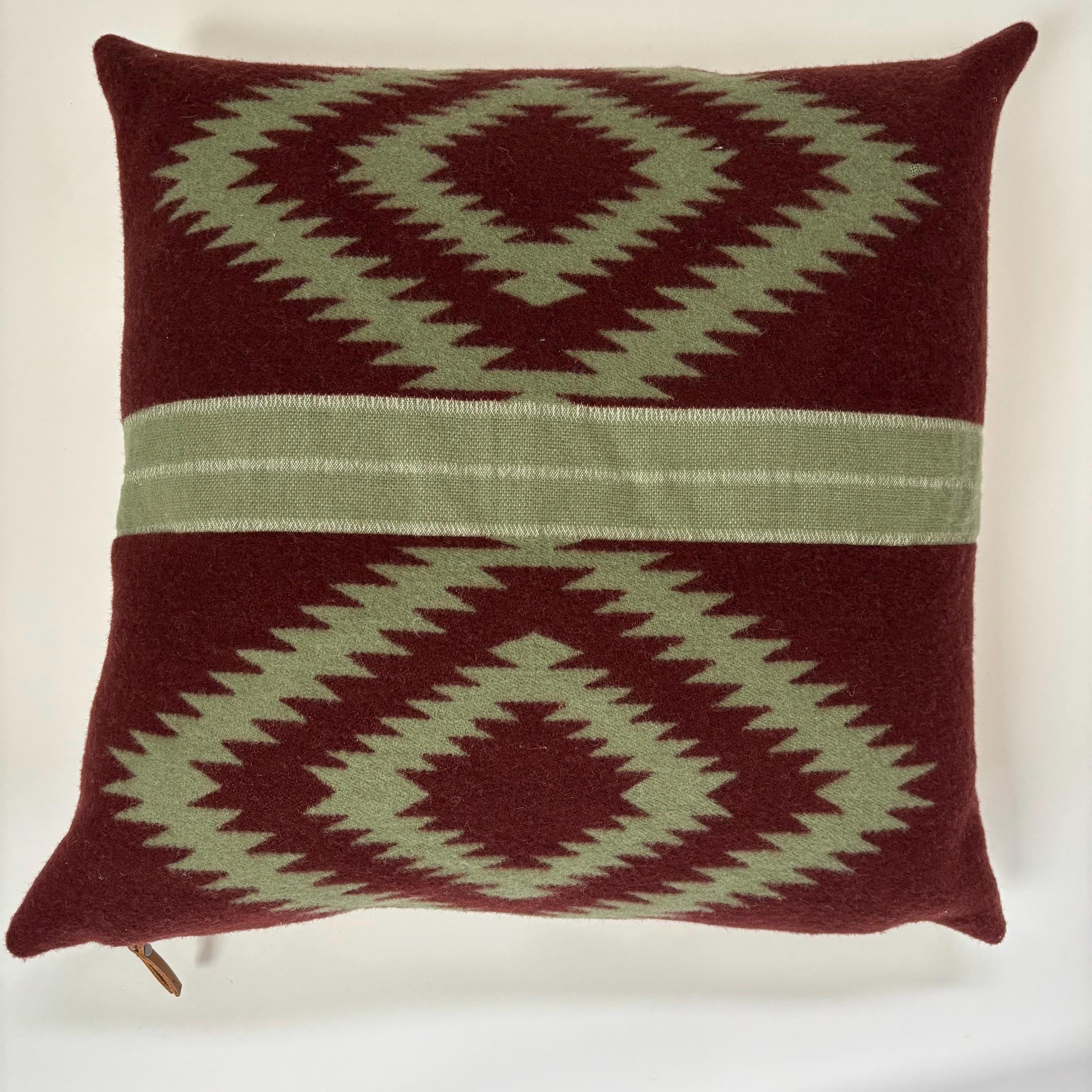 Wool Pillow Cover: Maroon Green Aztec Southwestern Design