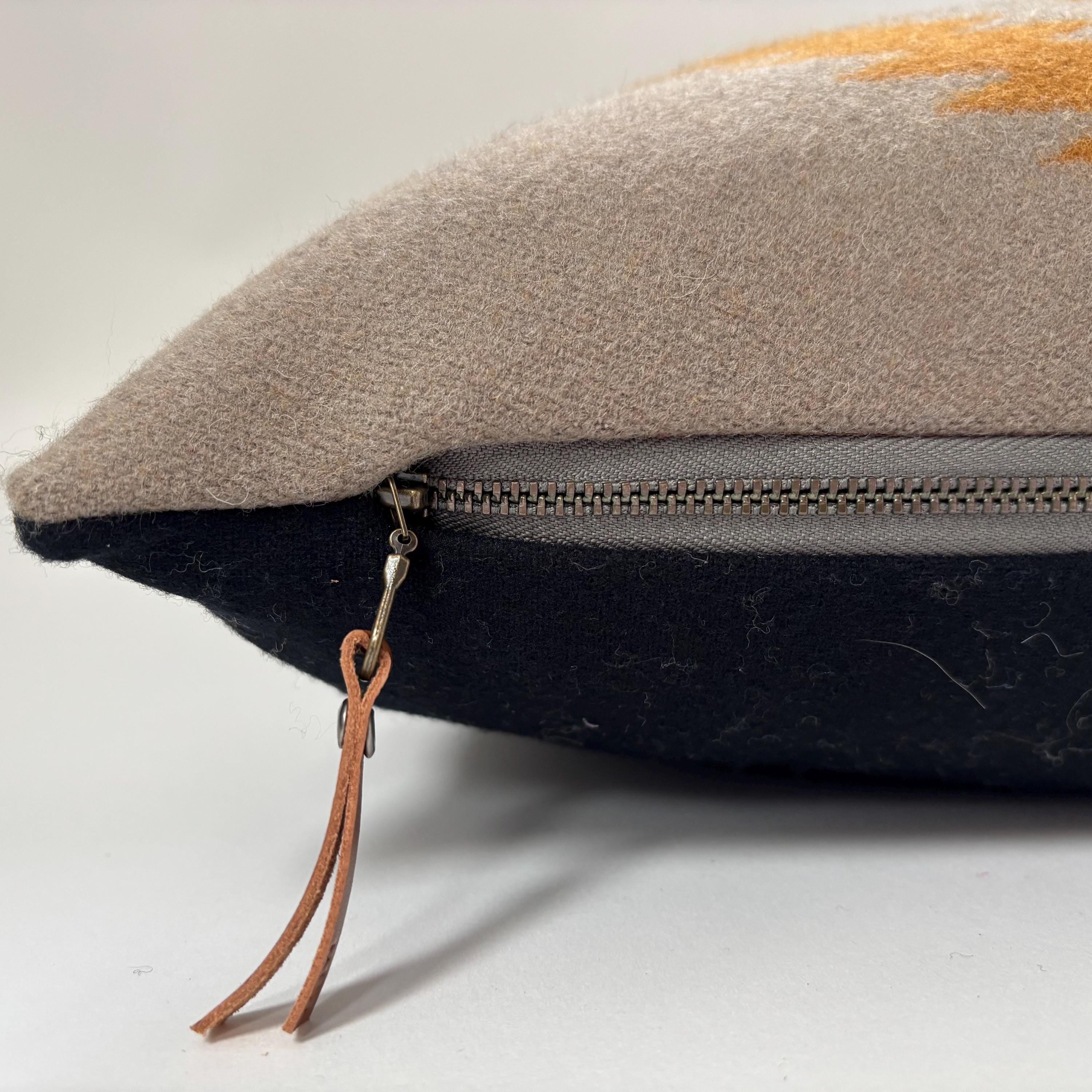 Wool Pillow Cover: Tan Gold Aztec Design, 18x18 Handcrafted Throw Pillow