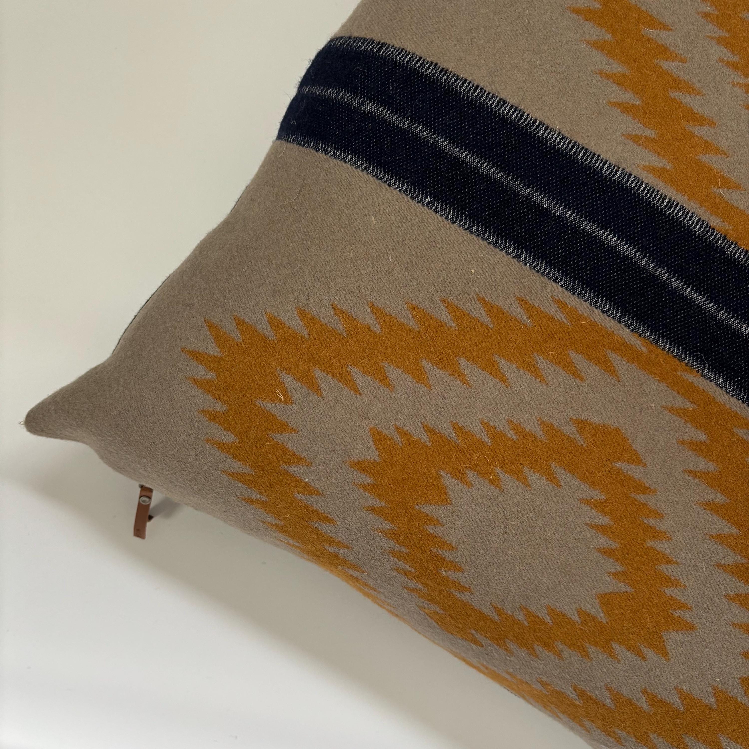Wool Pillow Cover: Tan Gold Aztec Design, 18x18 Handcrafted Throw Pillow