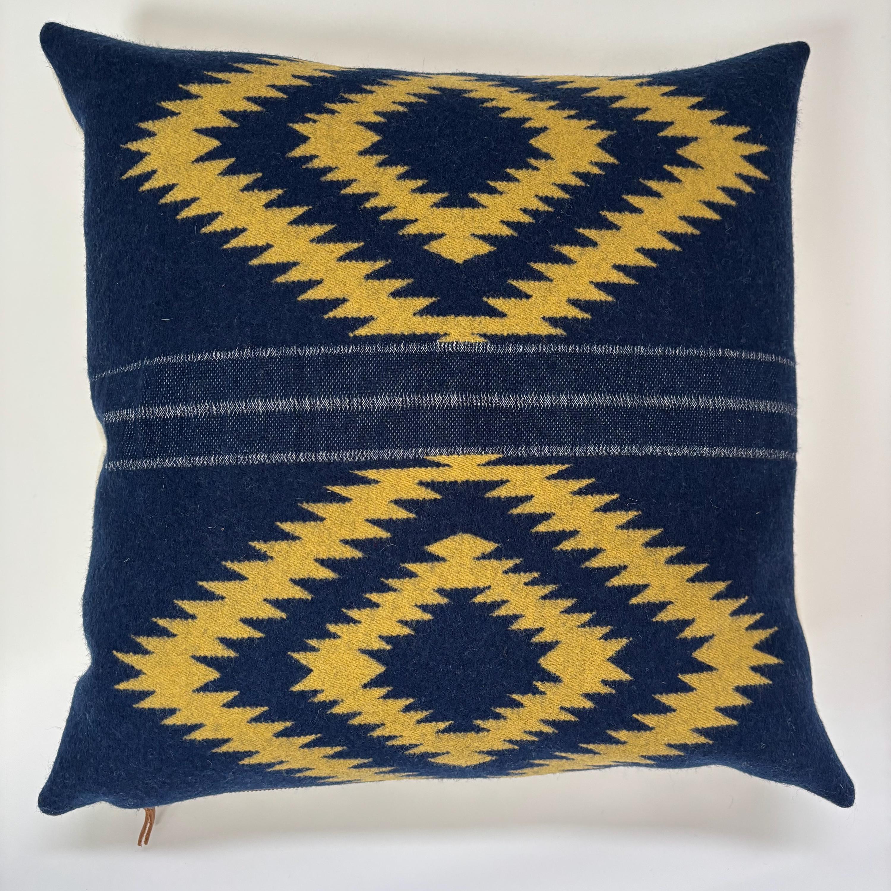Wool Pillow Cover: Blue Yellow Aztec Southwestern, 18x18”