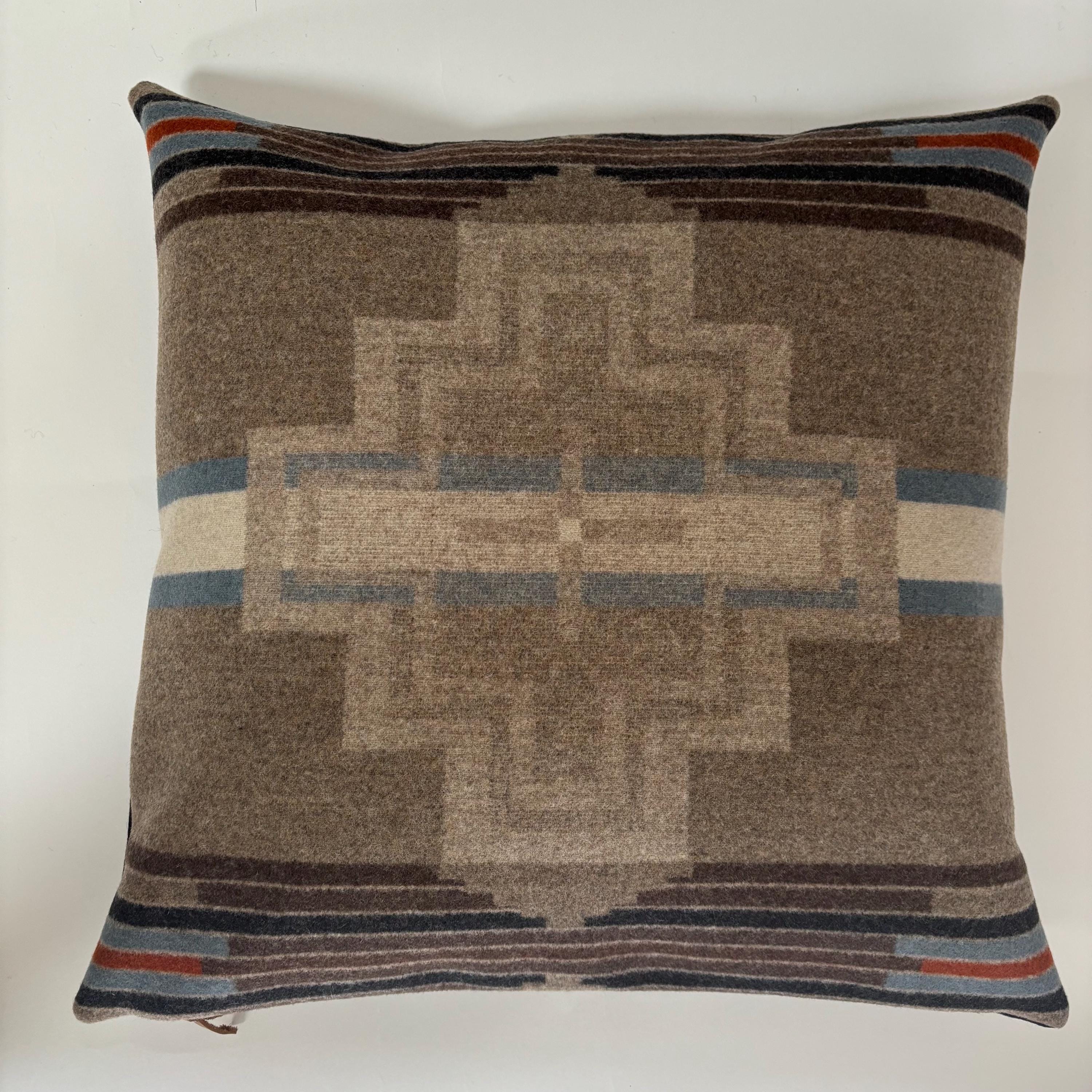 Swisscross wool Pillow Cover: Swiss Cross Stripes, Leather Pull (20" or 18")