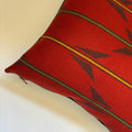 Handcrafted Red Striped Wool Pillow Cover: Leather Zipper Pull