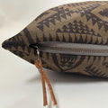 Oilcloth Pillow Cover: Brown Black Geometric, Leather Pull