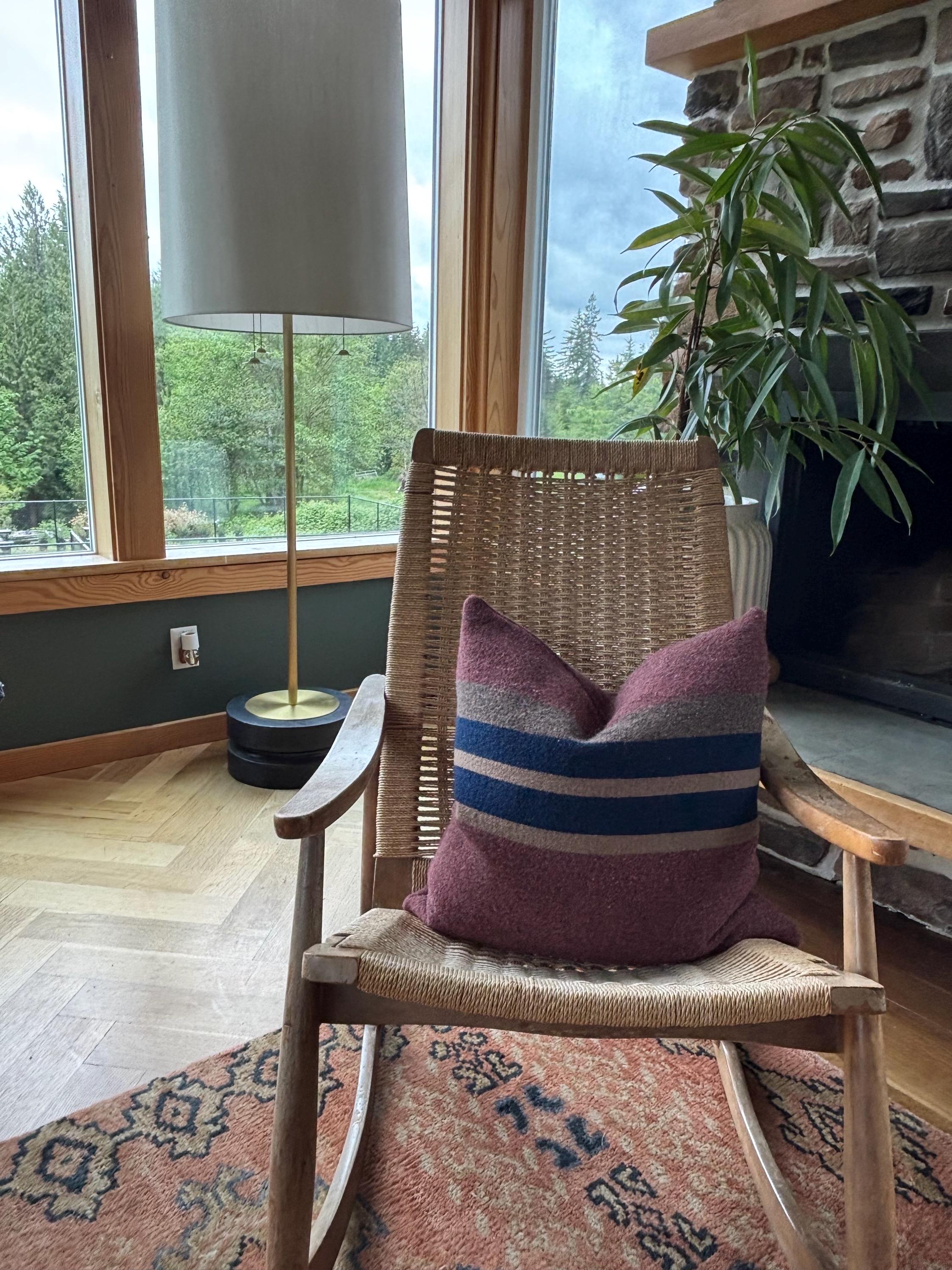 Wool Pillow Cover: Striped Pink Blue Tan, 20x20 Accent Pillow