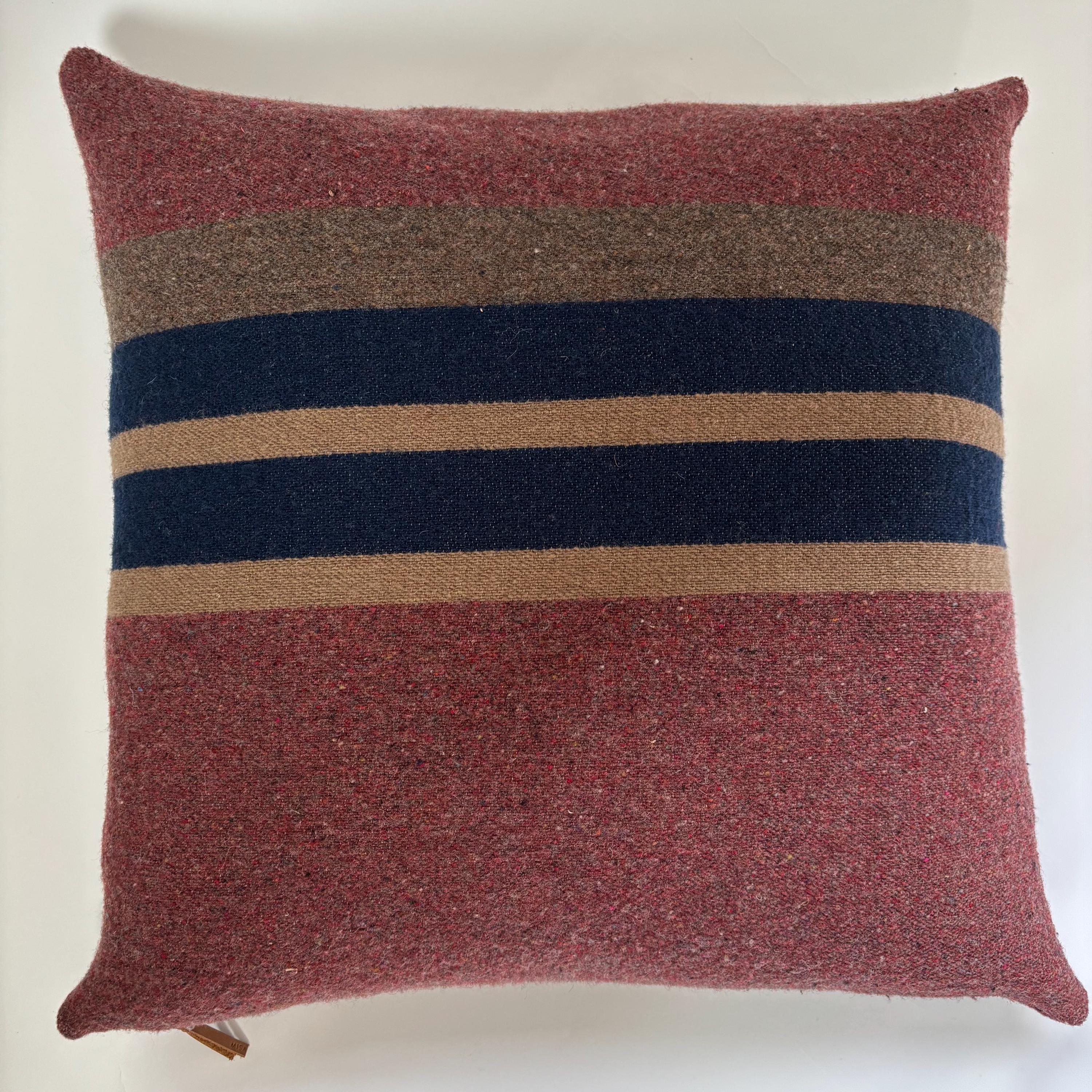 Wool Pillow Cover: Striped Pink Blue Tan, 20x20 Accent Pillow
