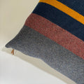 Striped wool throw Pillow blue and yellow with Leather Pull (20x20)