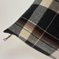 Black and cream plaid wool pillow cover exposed zipper-leather pull 24” 22” 20” 14x24 Handcrafted by misa housewarming gift