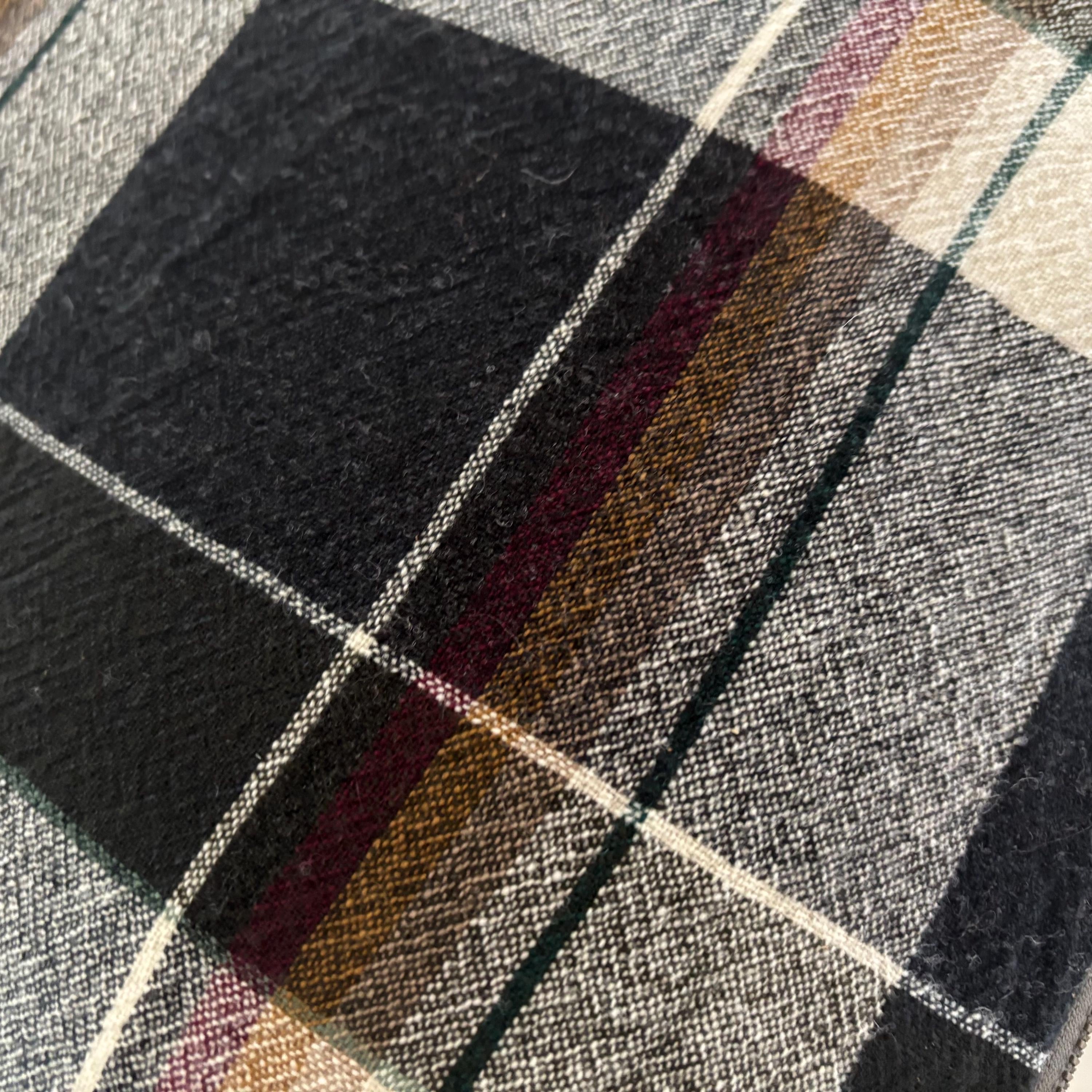 Black and cream plaid wool pillow cover exposed zipper-leather pull 24” 22” 20” 14x24 Handcrafted by misa housewarming gift