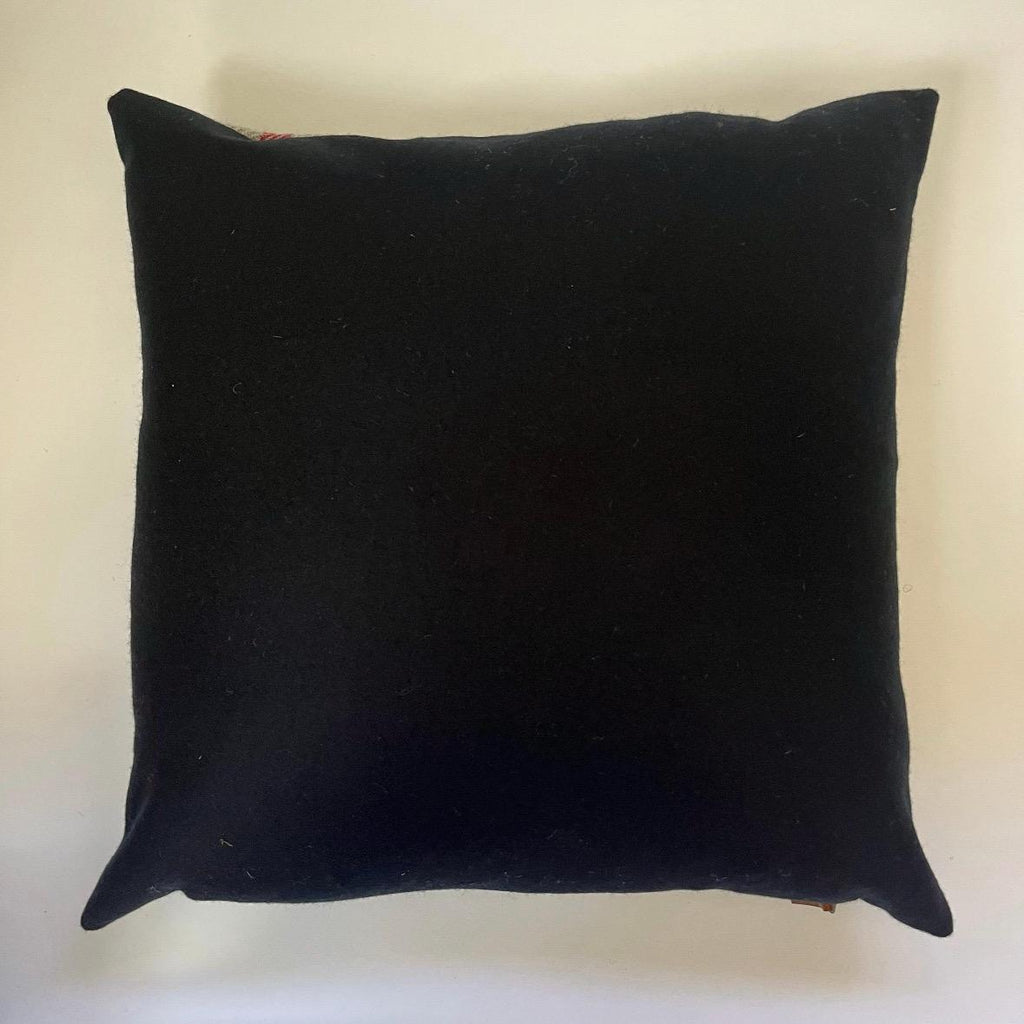 Cream & Blue Stripe wool pillow cover, Leather Zipper Pull (18x18)