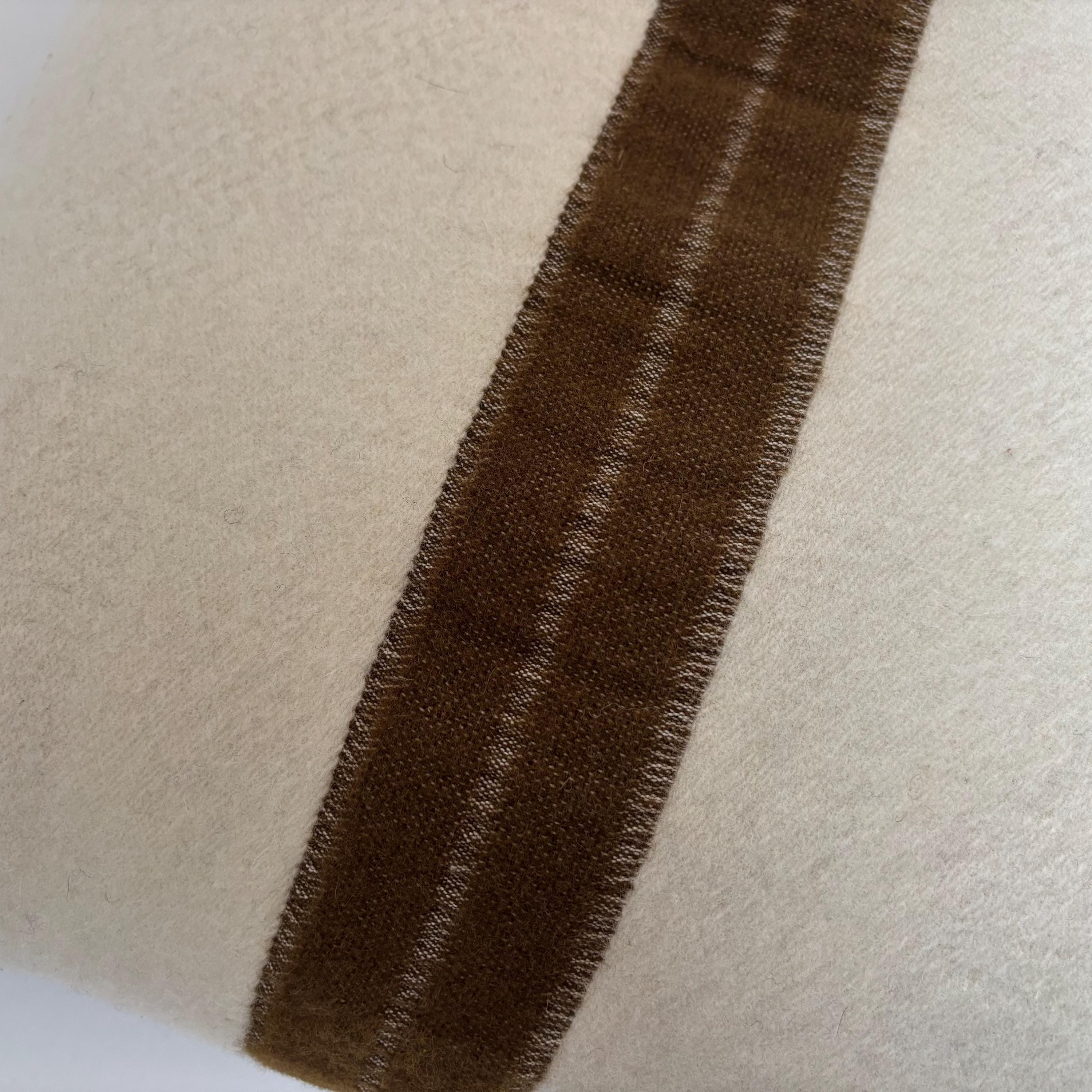 Wool Pillow Cover: Brown and Cream with Khaki Stripe, 18x18 Throw Pillow