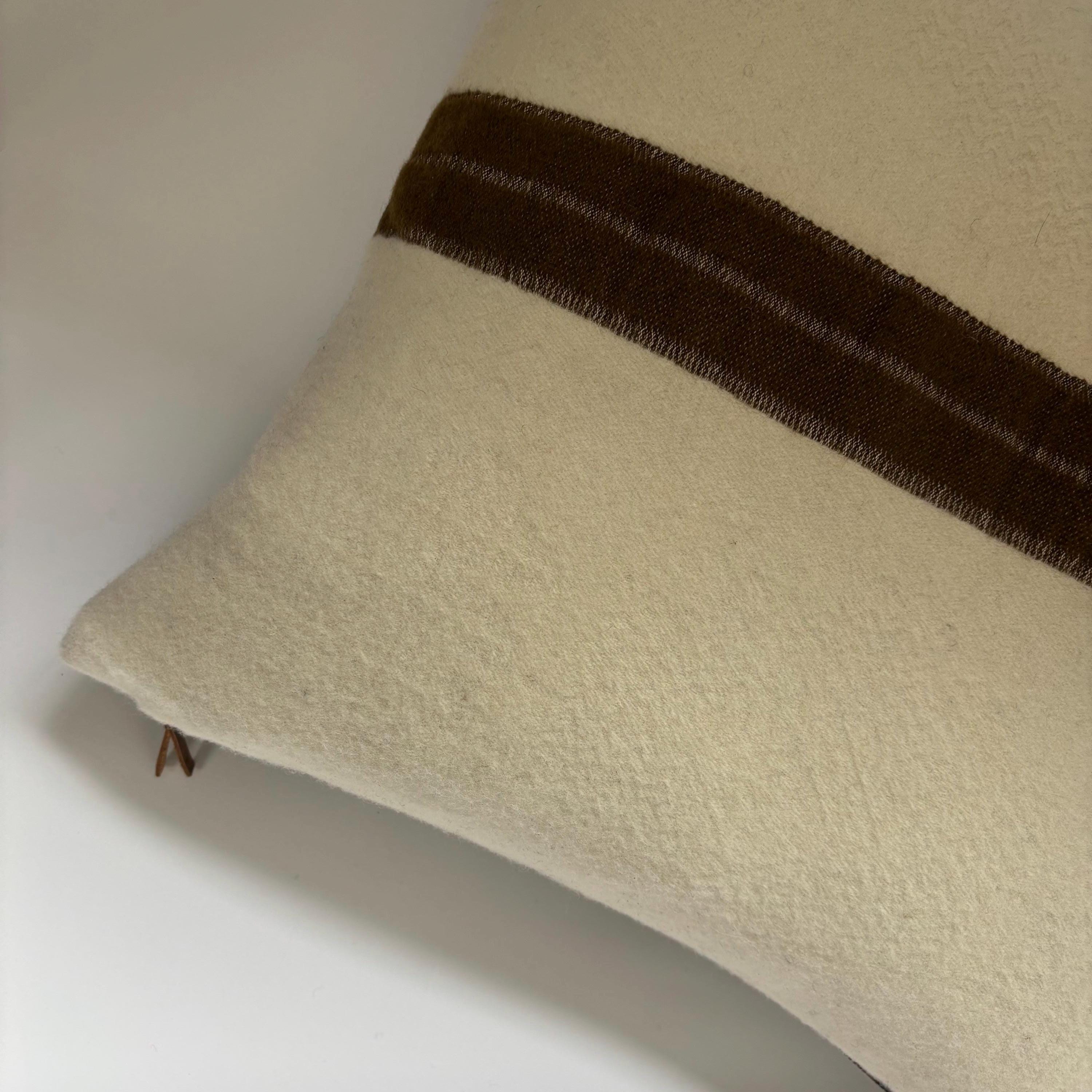 Wool Pillow Cover: Brown and Cream with Khaki Stripe, 18x18 Throw Pillow