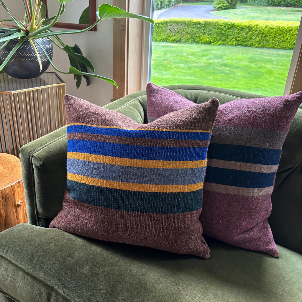 Wool Pillow Cover: Striped Pink Blue Tan, 20x20 Accent Pillow