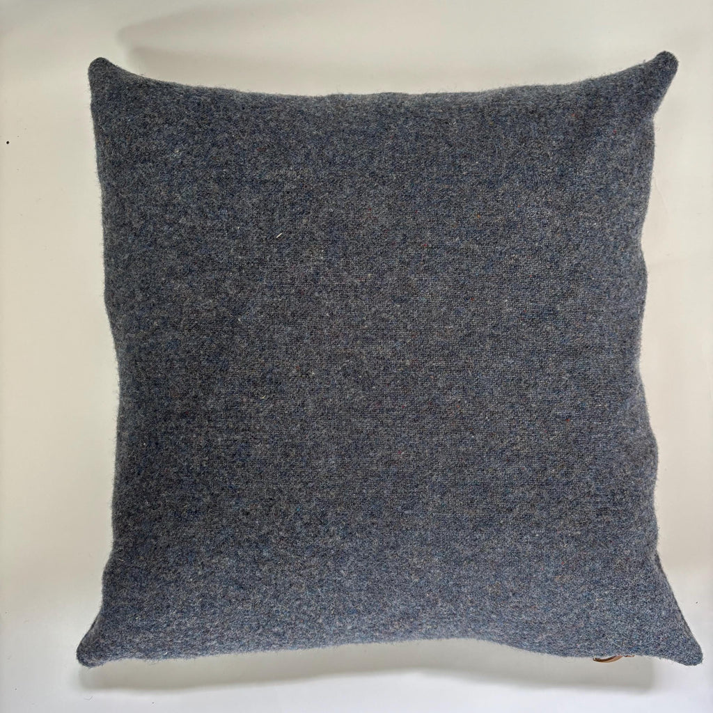 Striped wool throw Pillow blue and yellow with Leather Pull (20x20)
