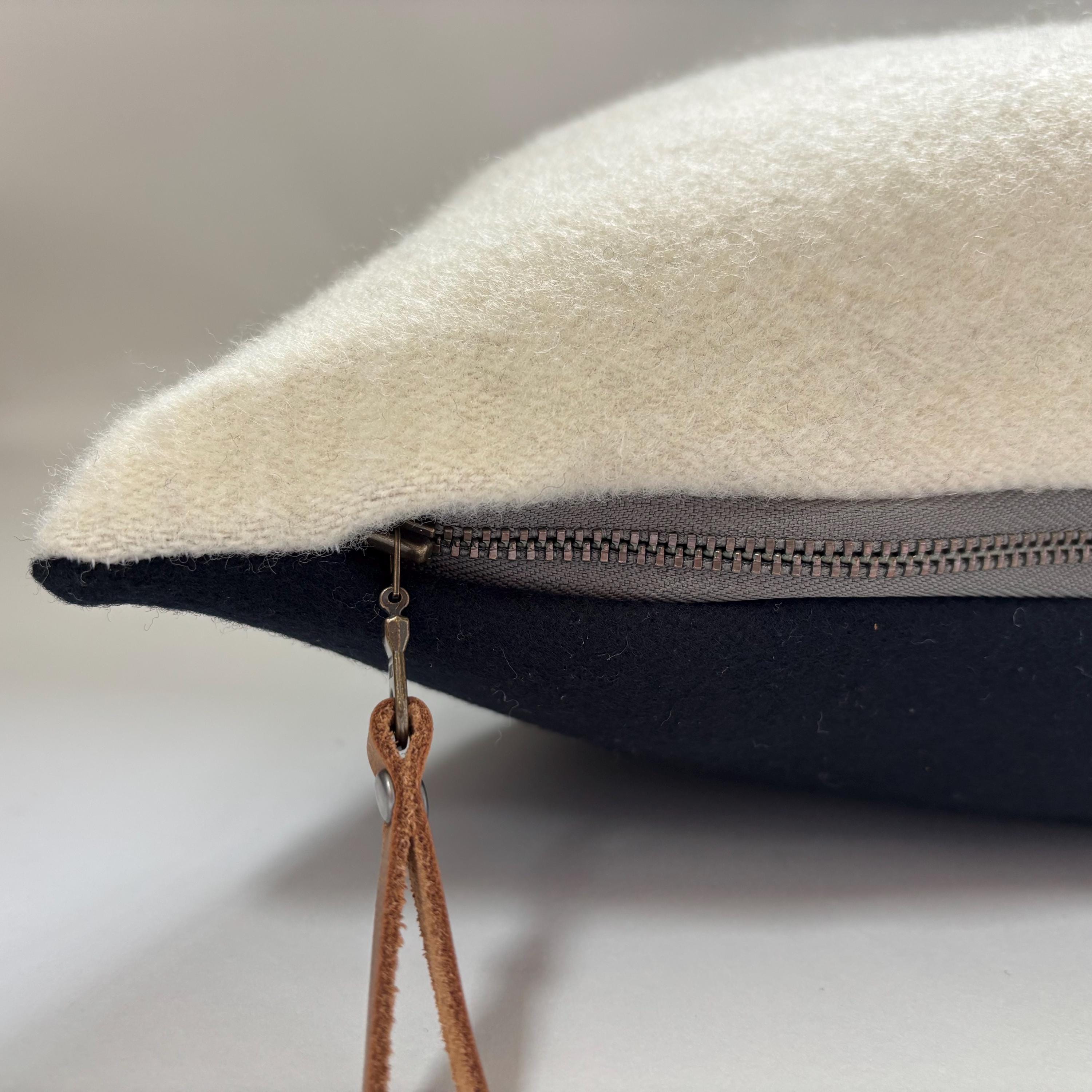 Wool Pillow Cover: Brown and Cream with Khaki Stripe, 18x18 Throw Pillow