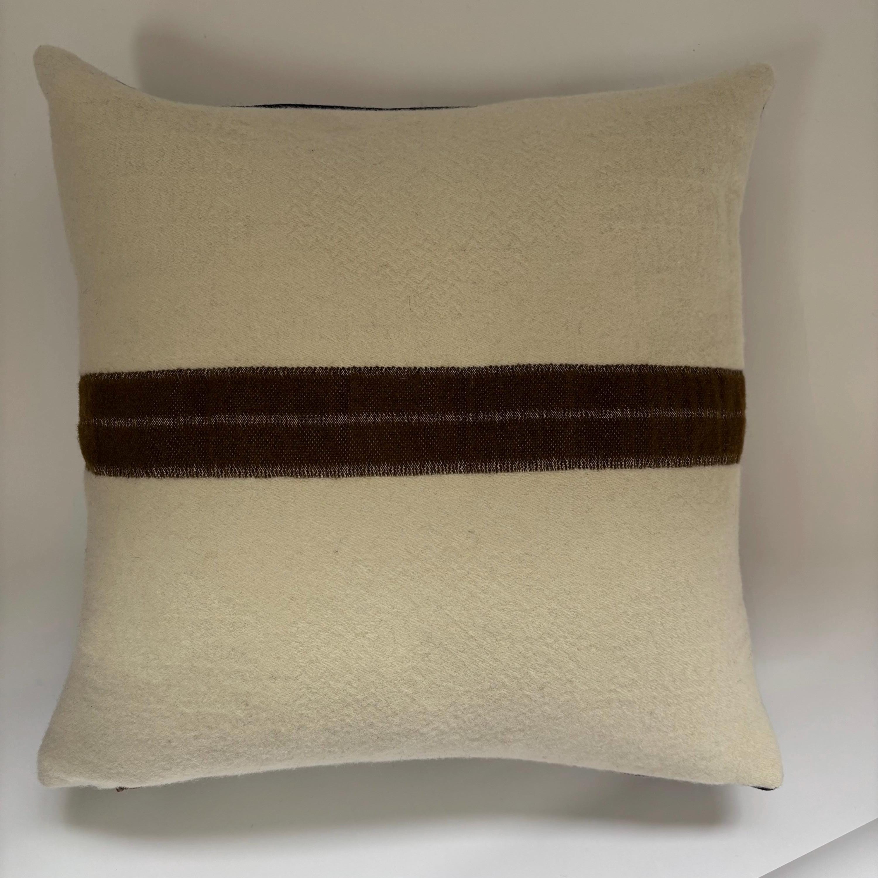 Wool Pillow Cover: Brown and Cream with Khaki Stripe, 18x18 Throw Pillow