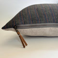 Striped Linen Pillow Cover: Green and blue with Leather Zipper Pull housewarming gift 18”20”22”24” 100 percent linen