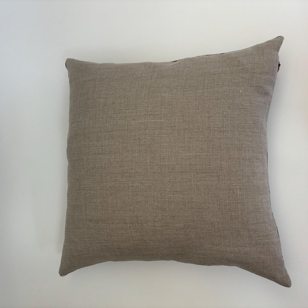 Striped Linen Pillow Cover: Green and blue with Leather Zipper Pull housewarming gift 18”20”22”24” 100 percent linen