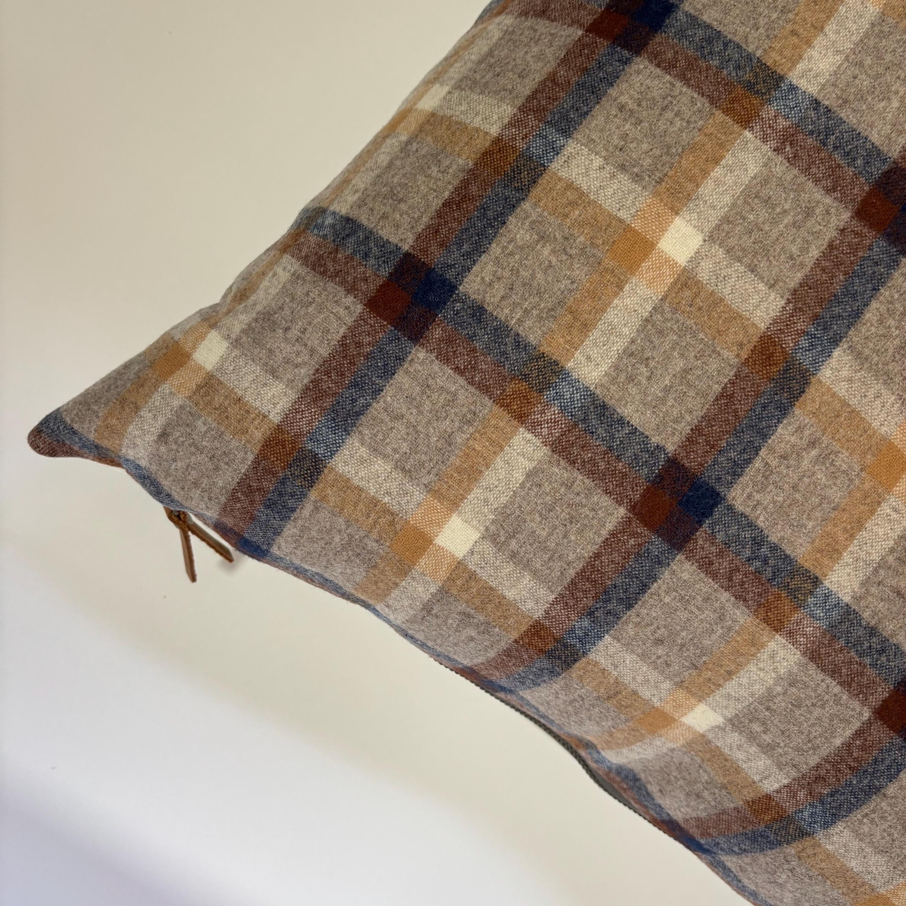 wool plaid pillow cover blue and browns fall pillow 18”20”22”24” 14x24 housewarming gift
