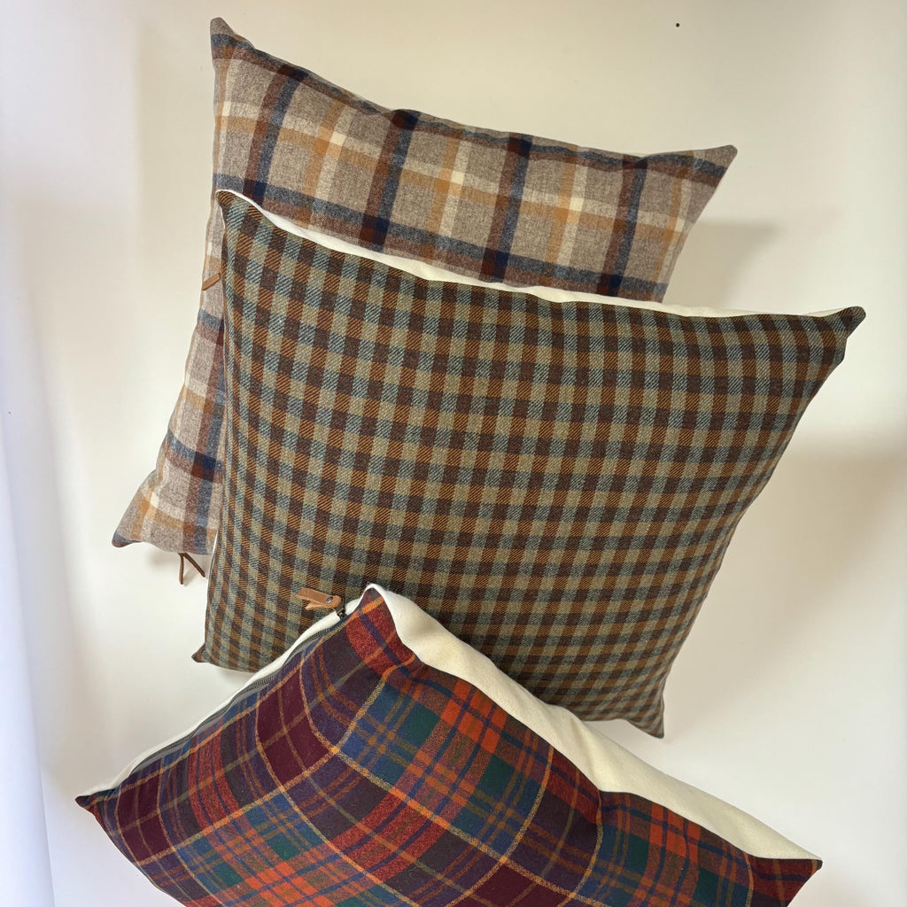wool plaid pillow cover blue and browns fall pillow 18”20”22”24” 14x24 housewarming gift