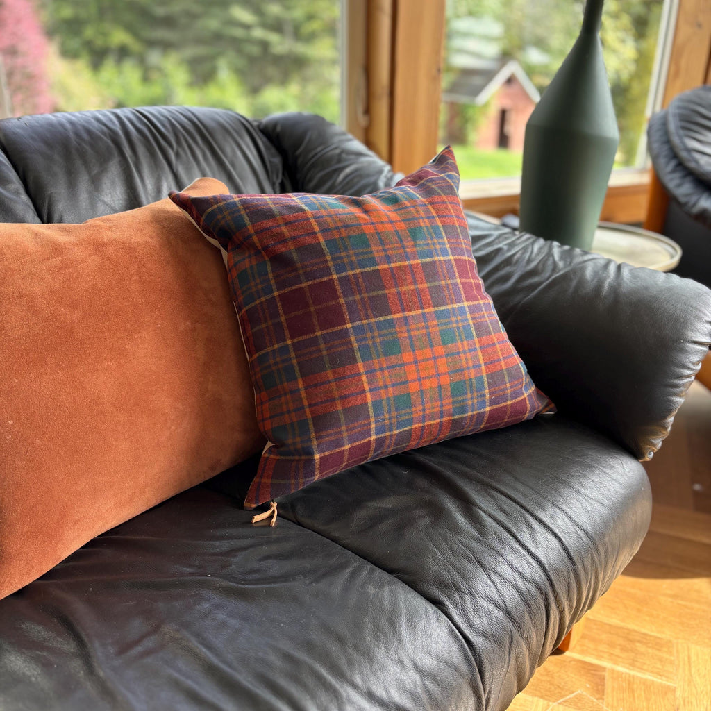 wool plaid pillow cover with reds blue and orange fall pillow 18”20”22”24” 14x24 housewarming gift