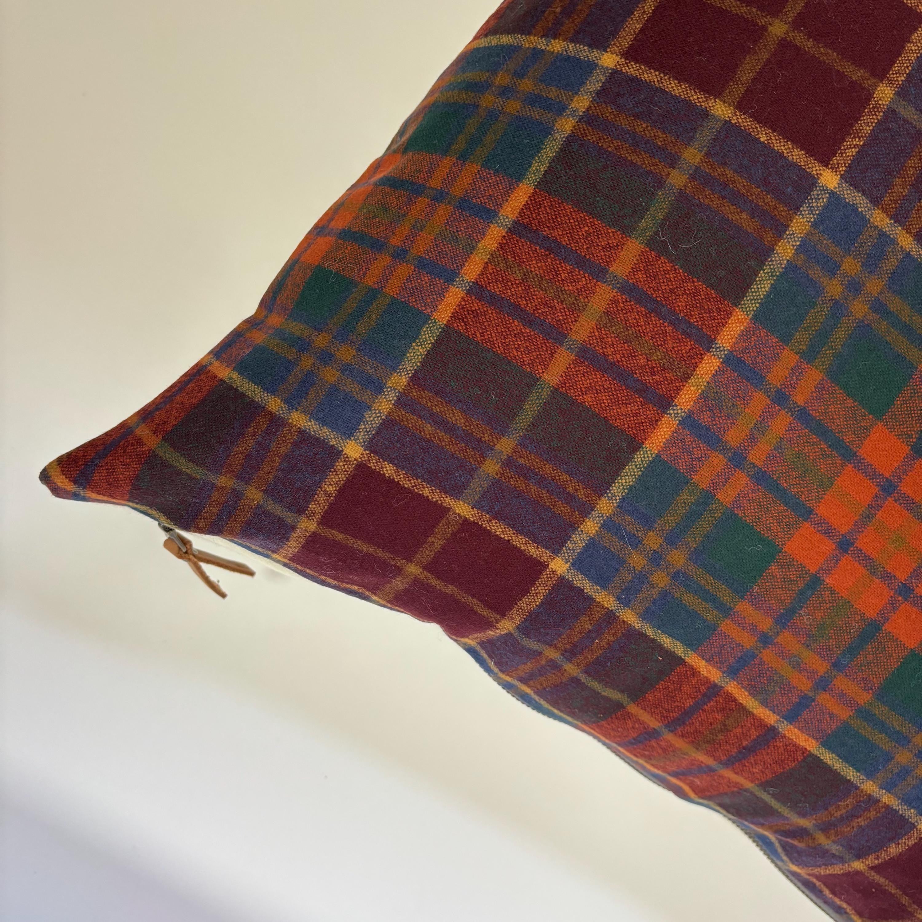 wool plaid pillow cover with reds blue and orange fall pillow 18”20”22”24” 14x24 housewarming gift