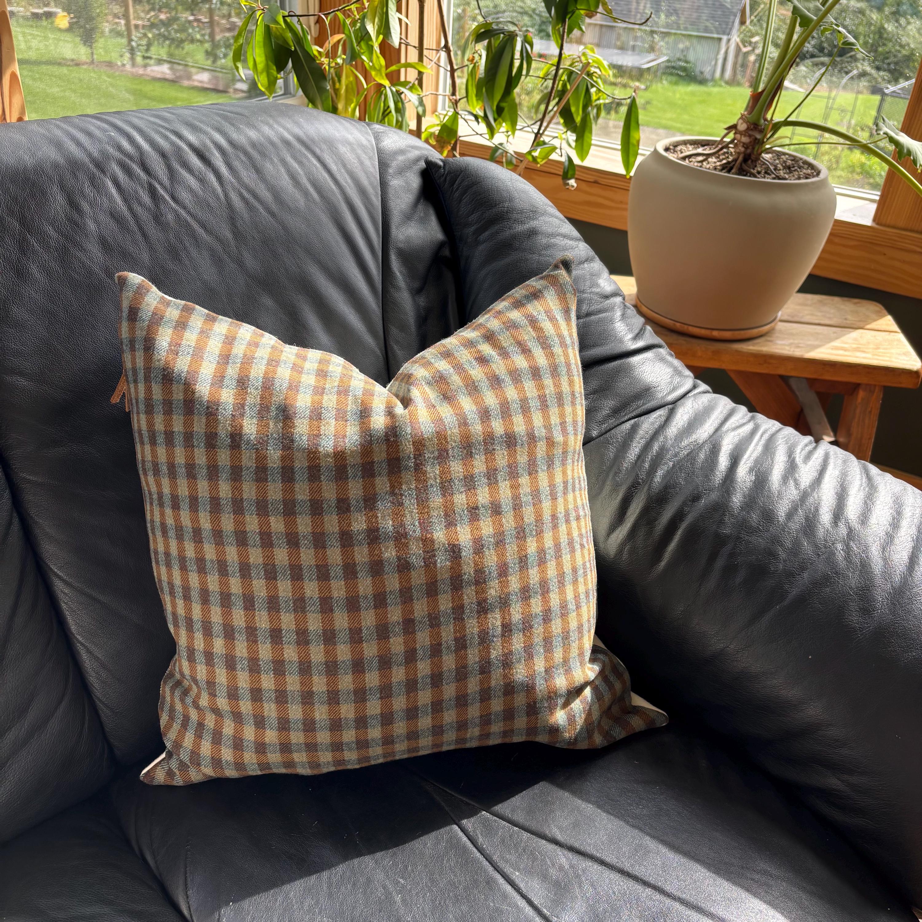plaid pillow greens and browns wool fall pillow 18”20”22”24” 14x24 housewarming gift