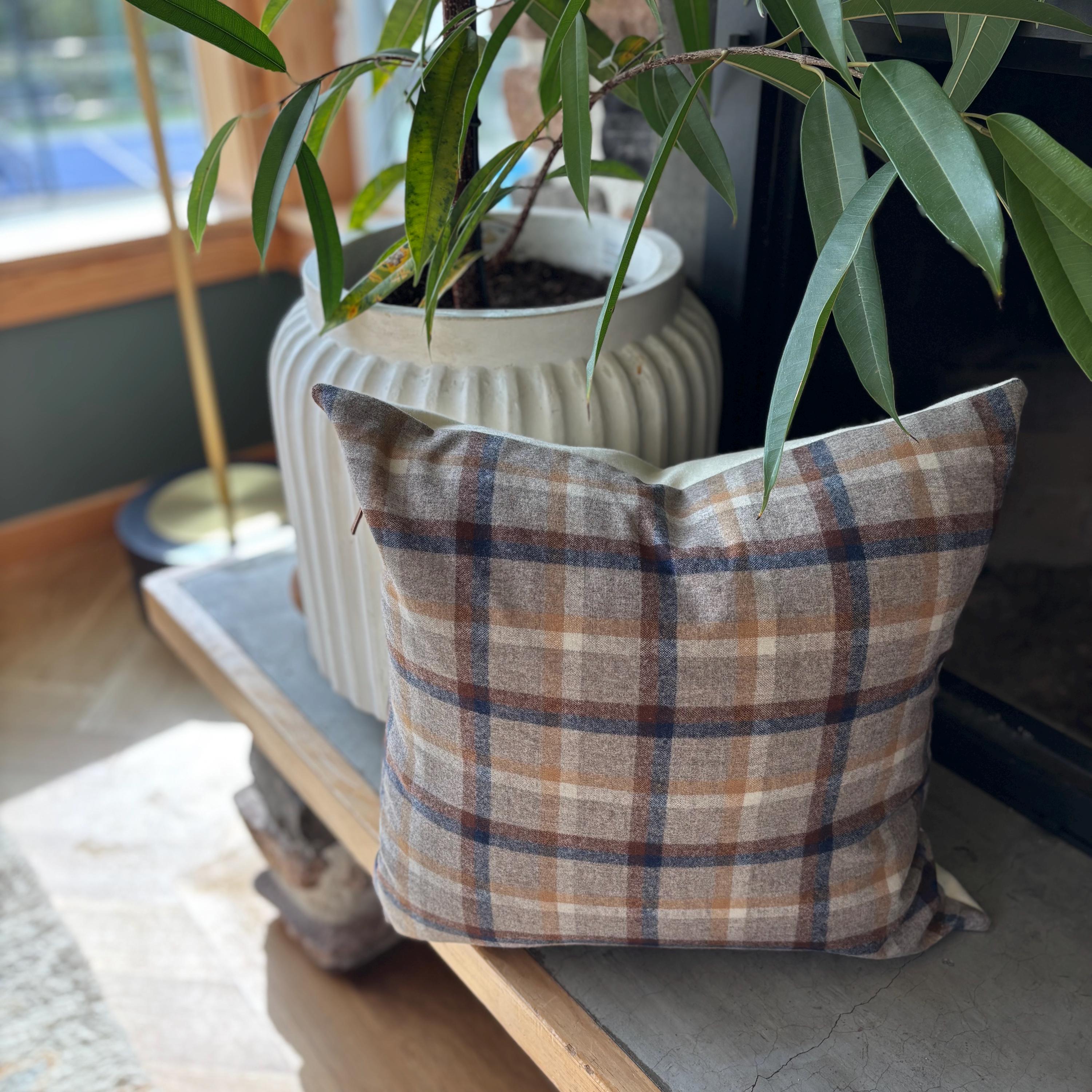 wool plaid pillow cover blue and browns fall pillow 18”20”22”24” 14x24 housewarming gift