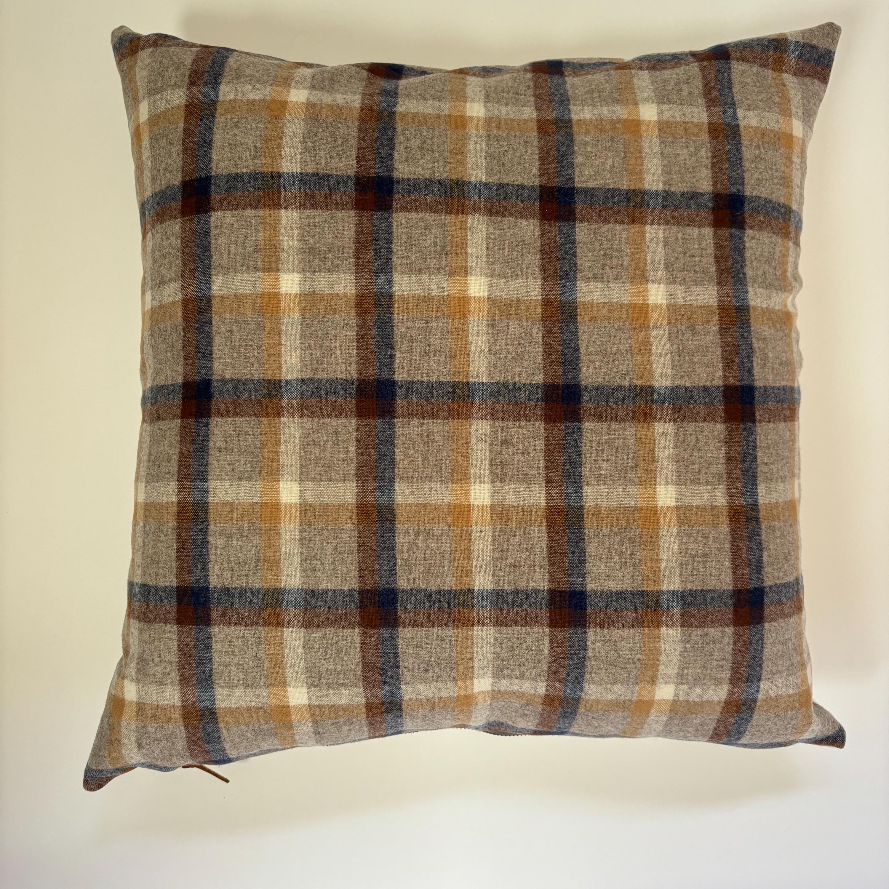 wool plaid pillow cover blue and browns fall pillow 18”20”22”24” 14x24 housewarming gift